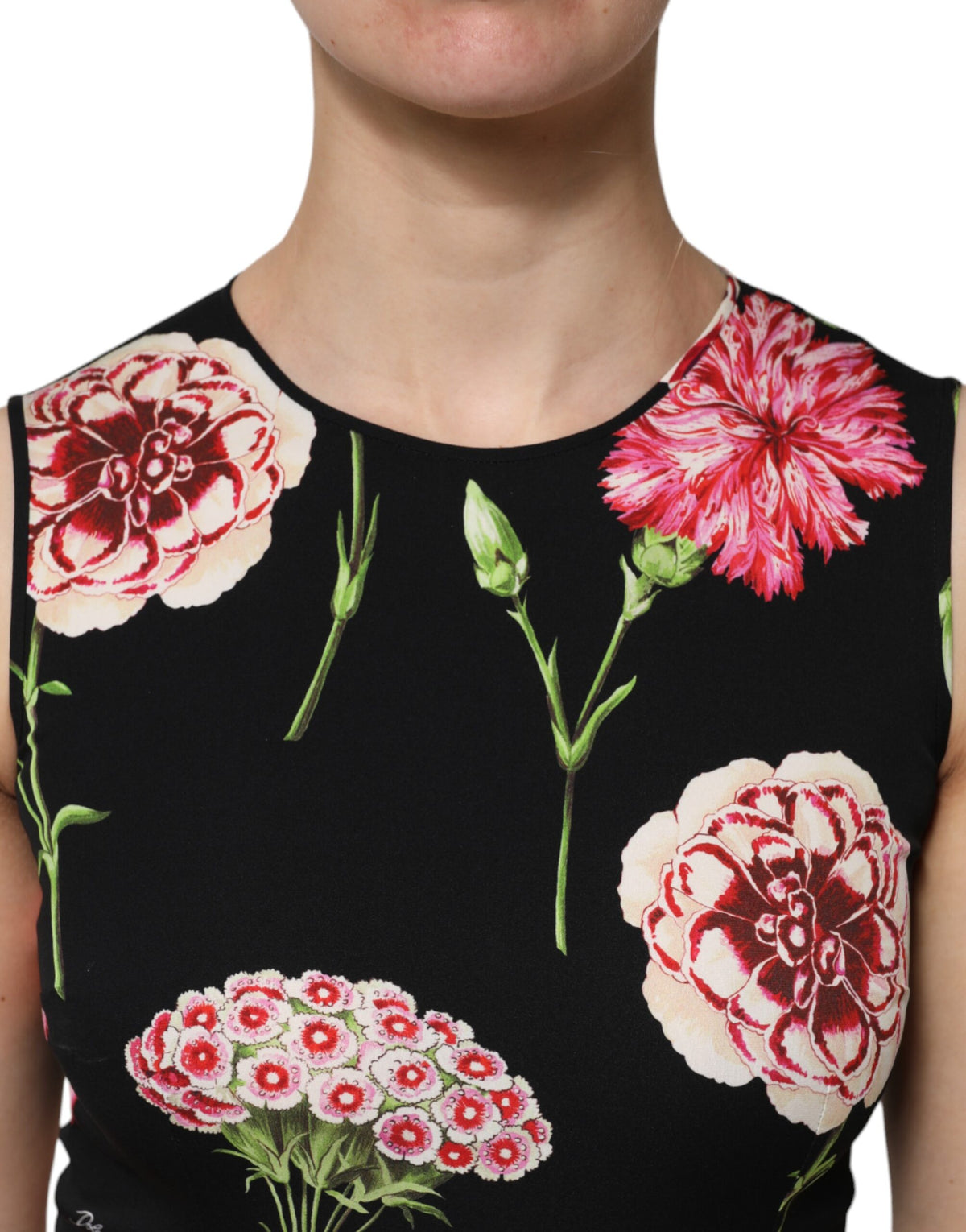Dolce & Gabbana Black Floral Print Sleeveless Tank Blouse Women's Top