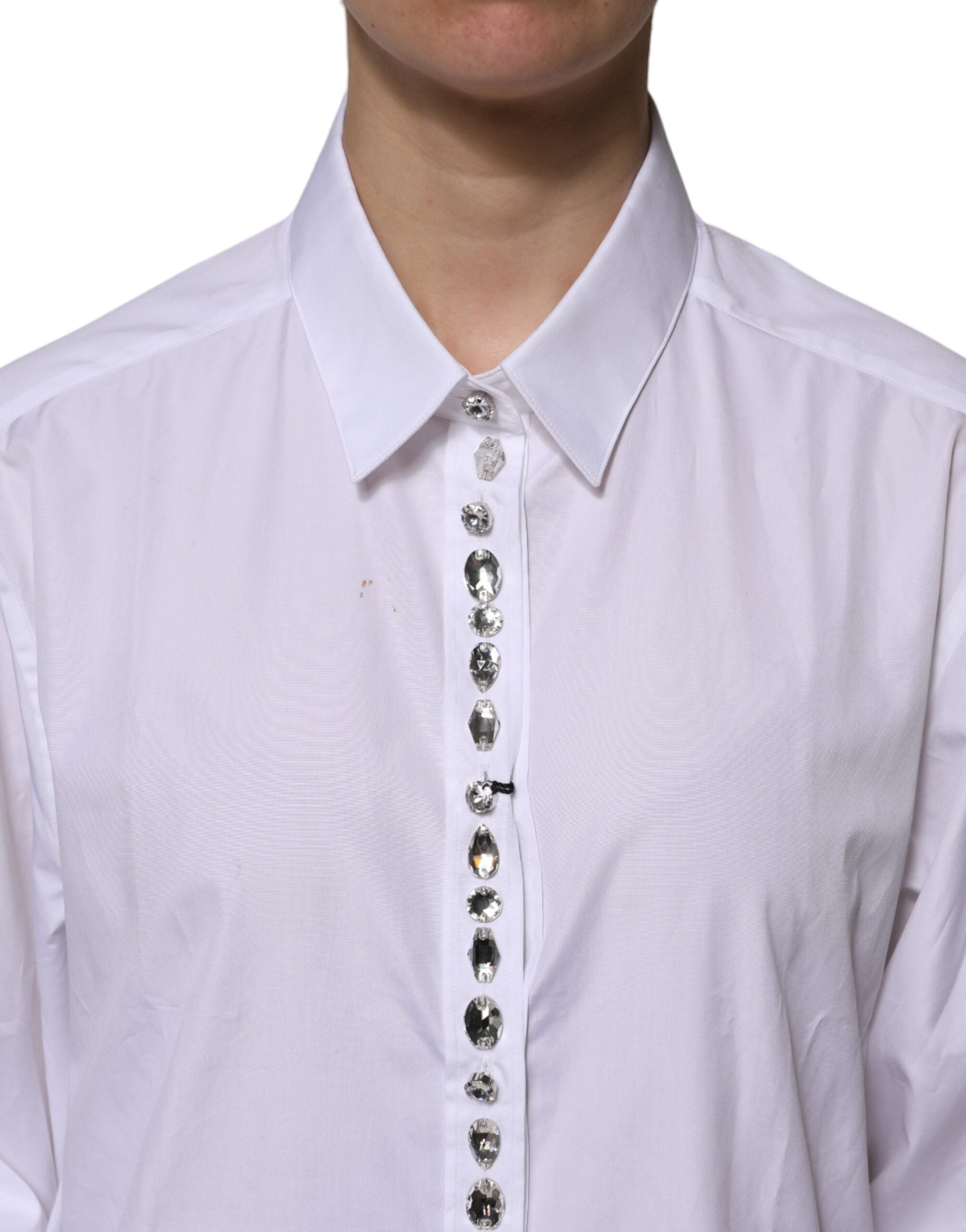 Dolce & Gabbana White Rhinestone Embellish Long Sleeves Women's Top (Pre-Owned)