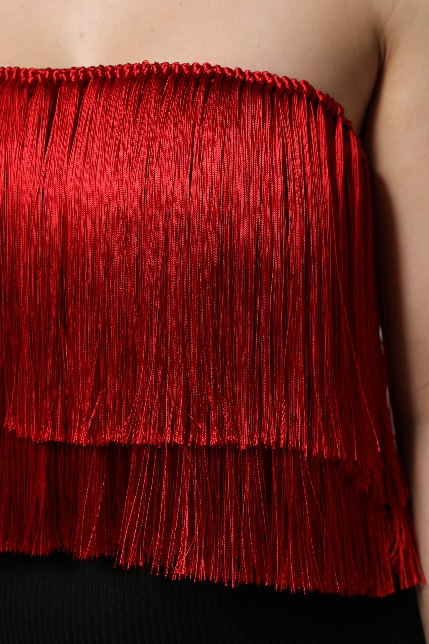 Dolce & Gabbana Red Silk Strapless Fringe Crop Tube Women's Top