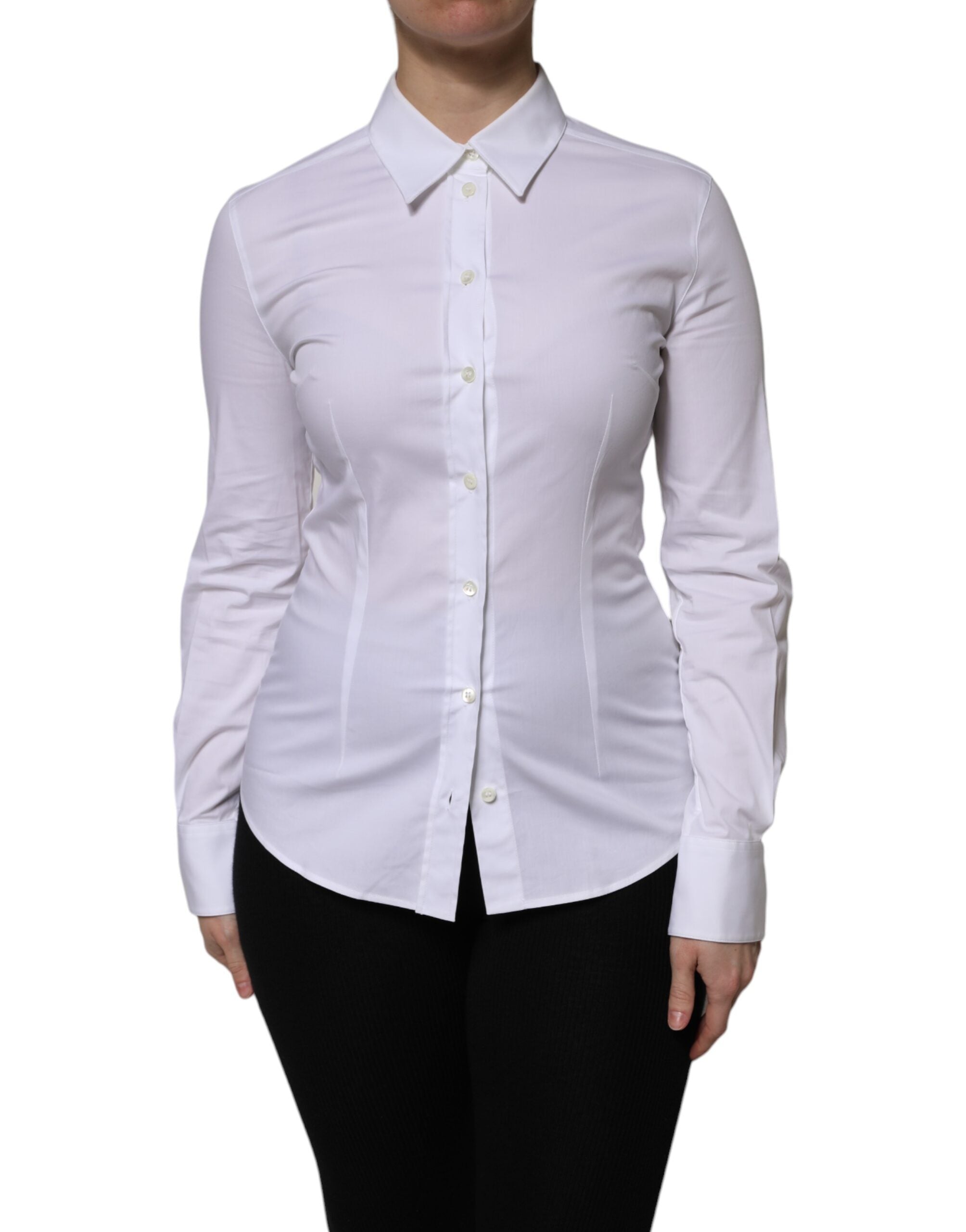 Dolce & Gabbana White Cotton Collared Long Sleeves Blouse Women's Top (Pre-Owned)