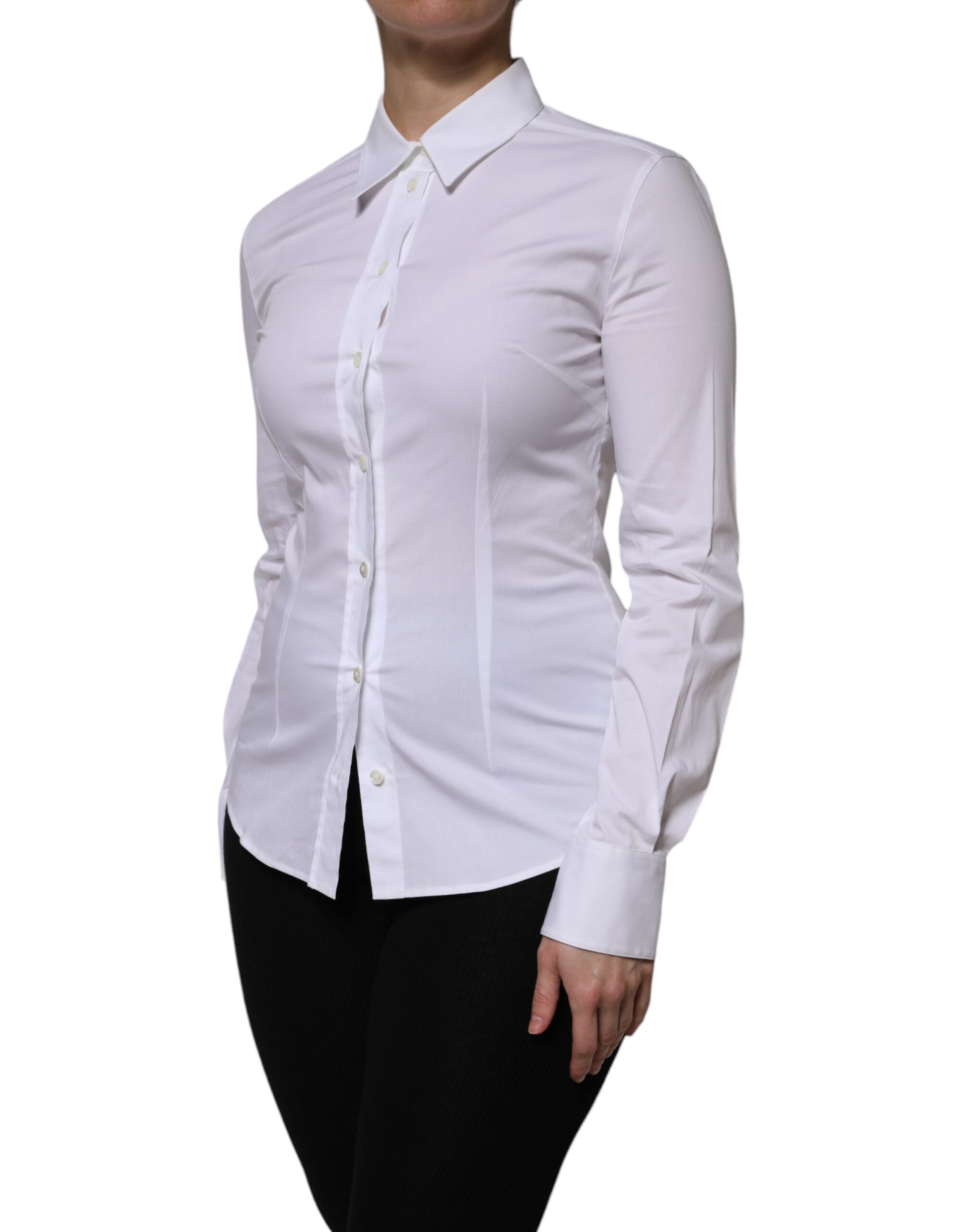 Dolce & Gabbana White Cotton Collared Long Sleeves Blouse Women's Top (Pre-Owned)