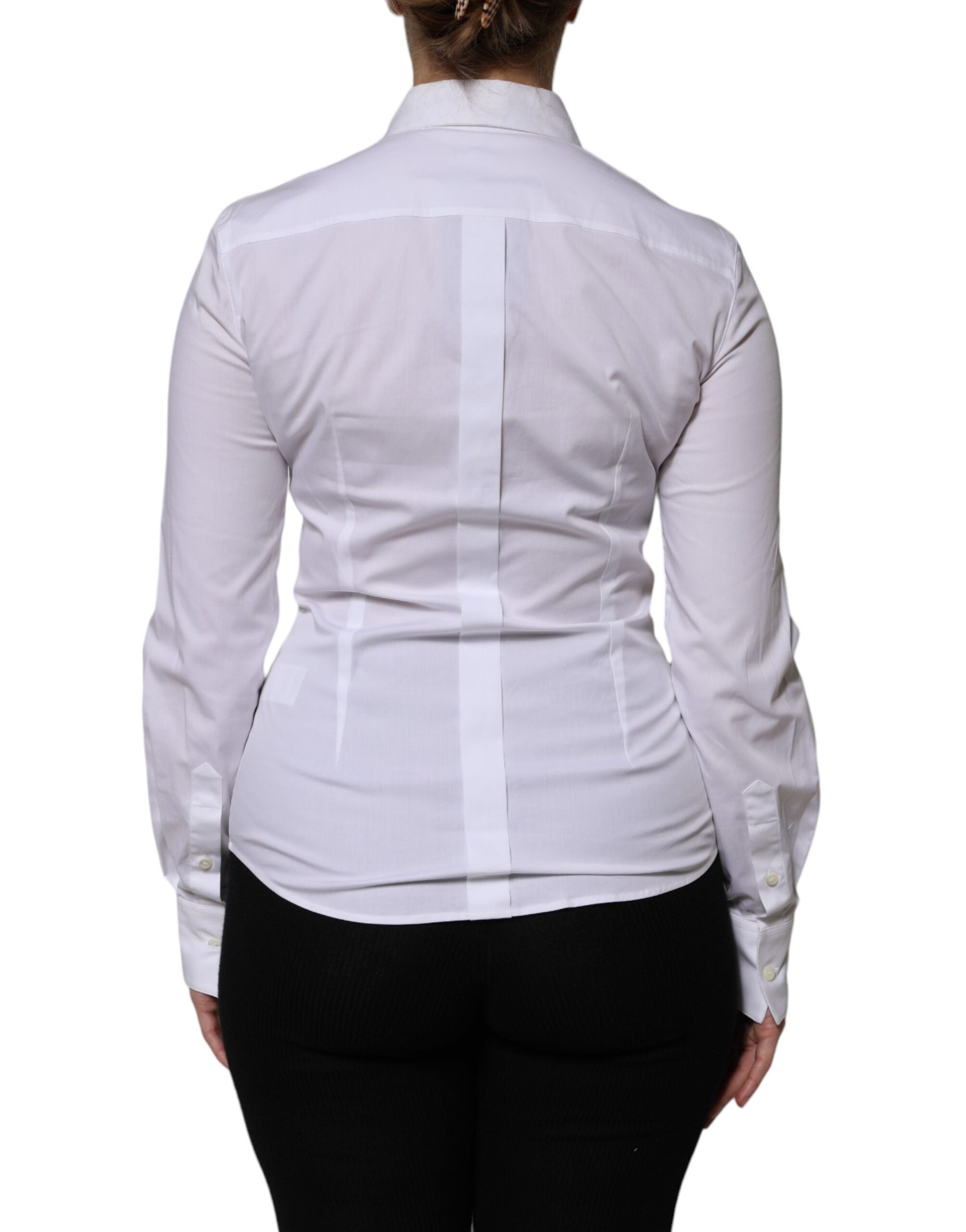 Dolce & Gabbana White Cotton Collared Long Sleeves Blouse Women's Top (Pre-Owned)