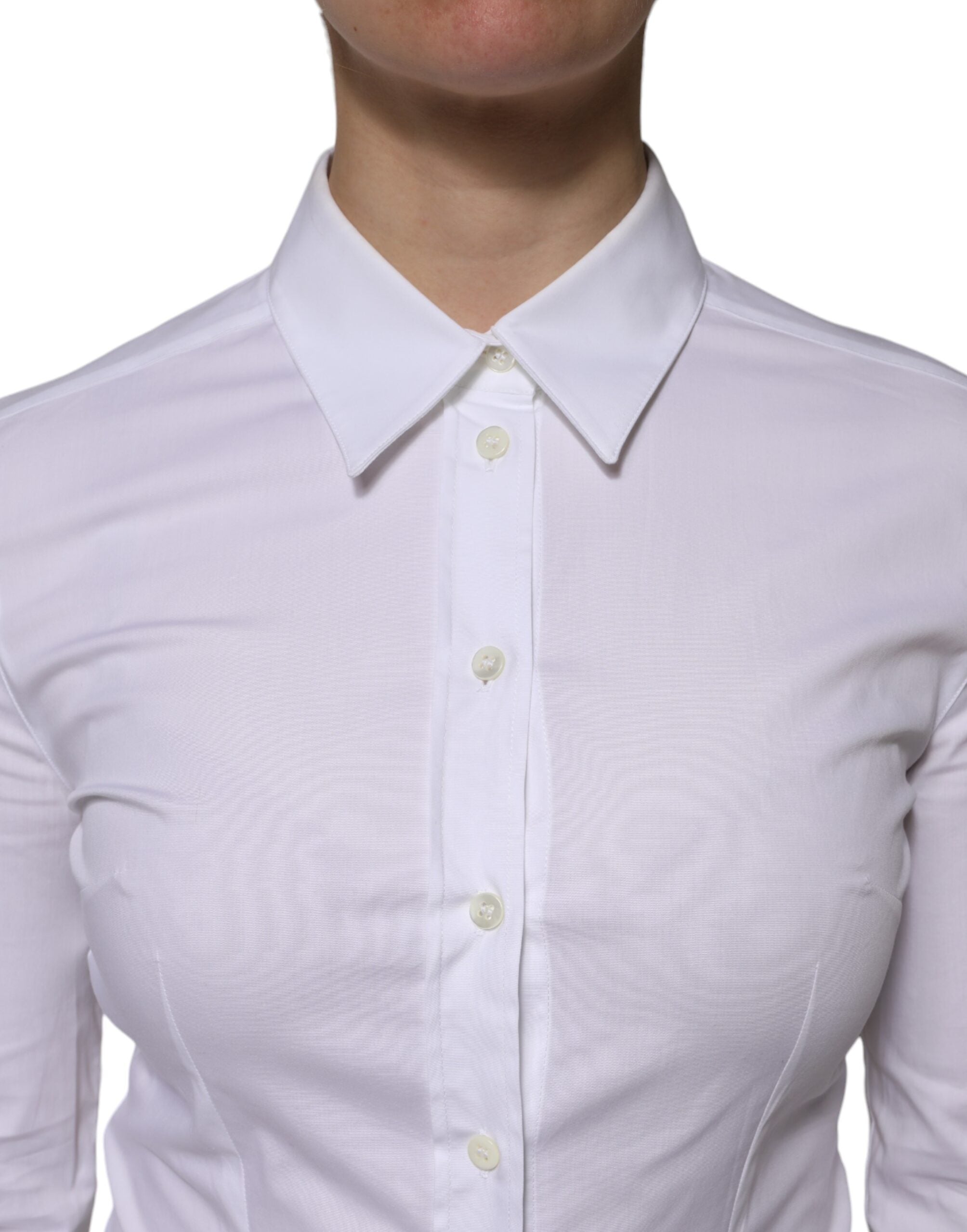 Dolce & Gabbana White Cotton Collared Long Sleeves Blouse Women's Top (Pre-Owned)