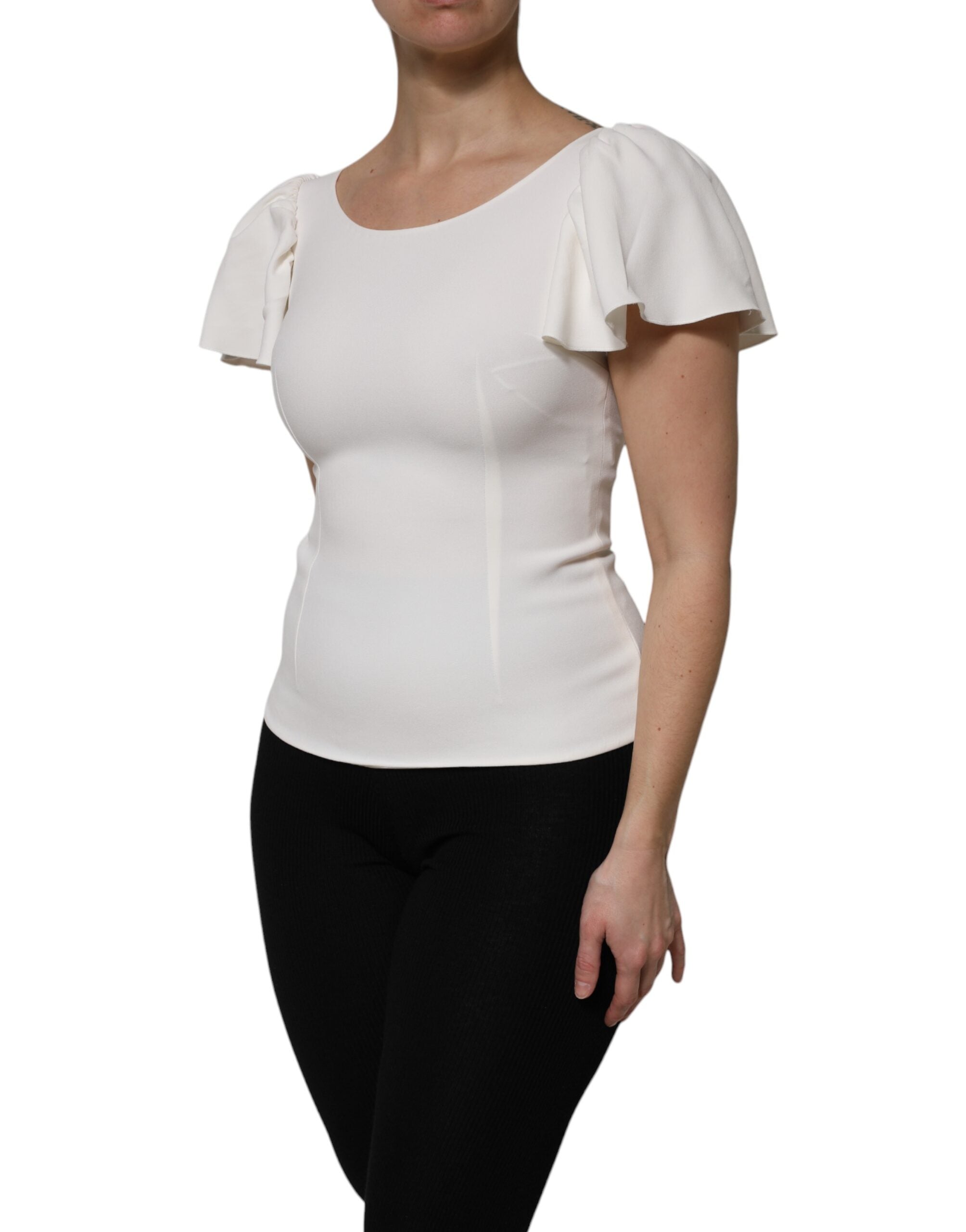 Dolce & Gabbana White Viscose Round Neck Short Sleeves Women's Top