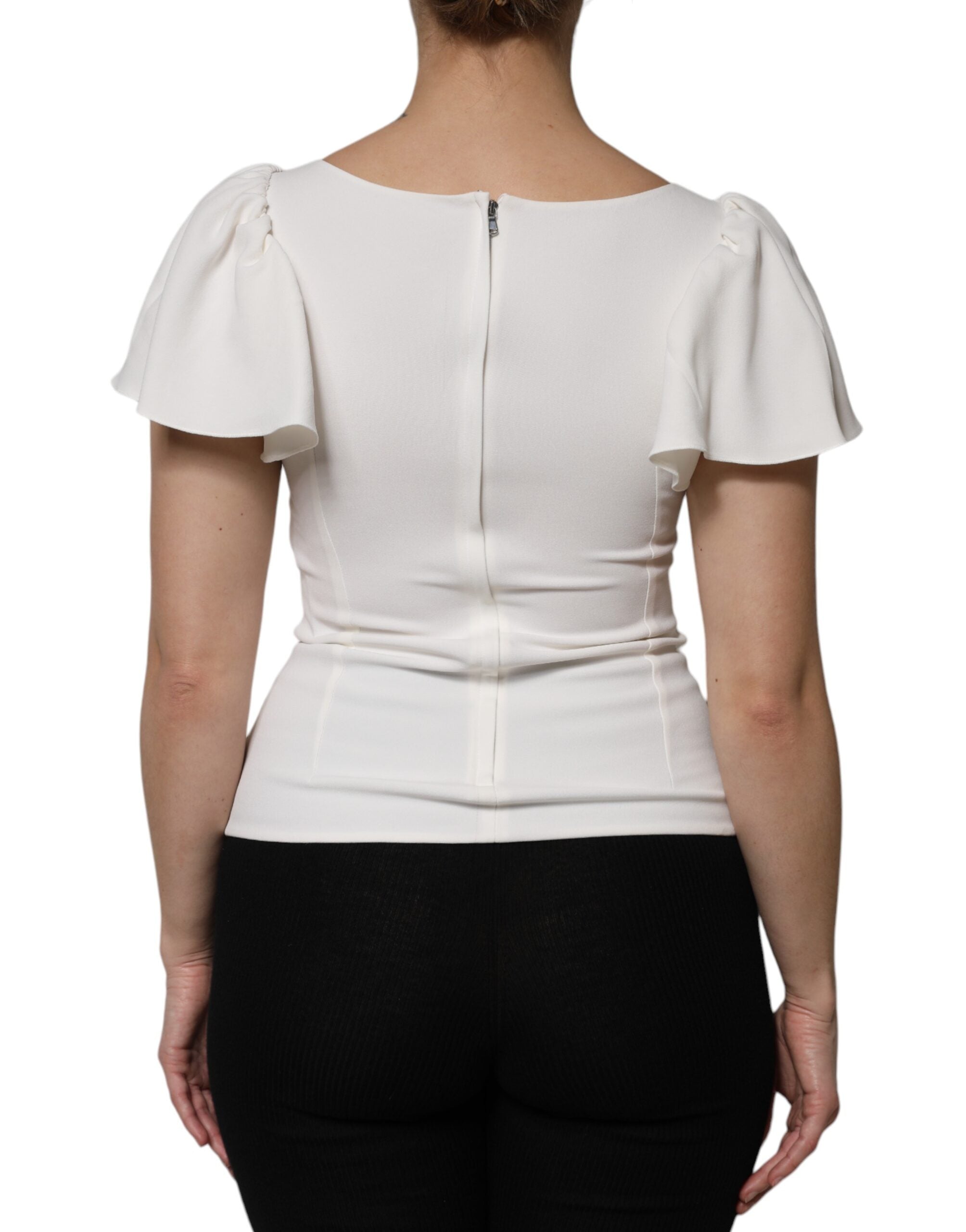 Dolce & Gabbana White Viscose Round Neck Short Sleeves Women's Top