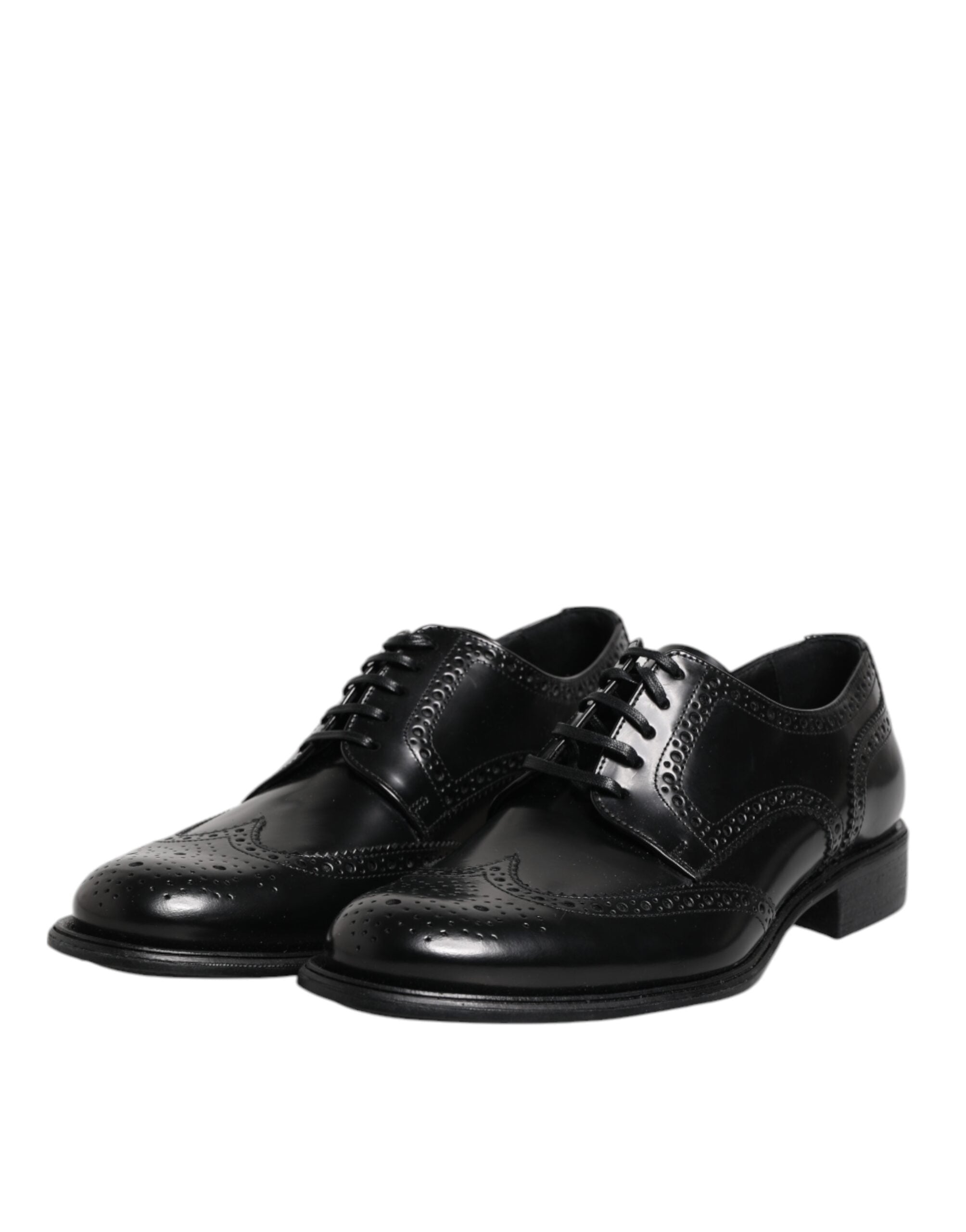 Dolce & Gabbana Black Leather Derby Wingtip Formal Men's Shoes