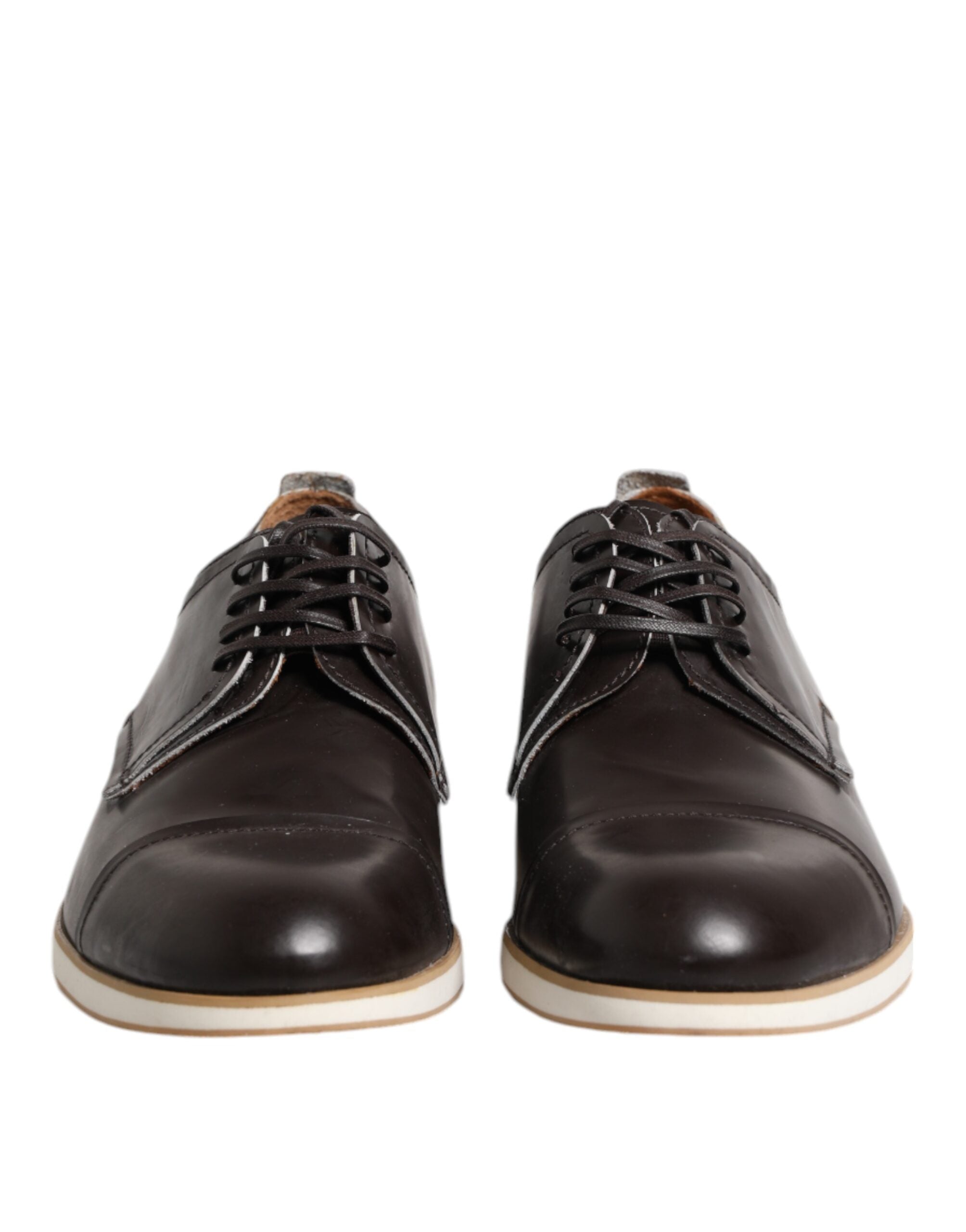 Pollini Dark Brown Leather Derby Lace Up Dress Formal Men's Shoes