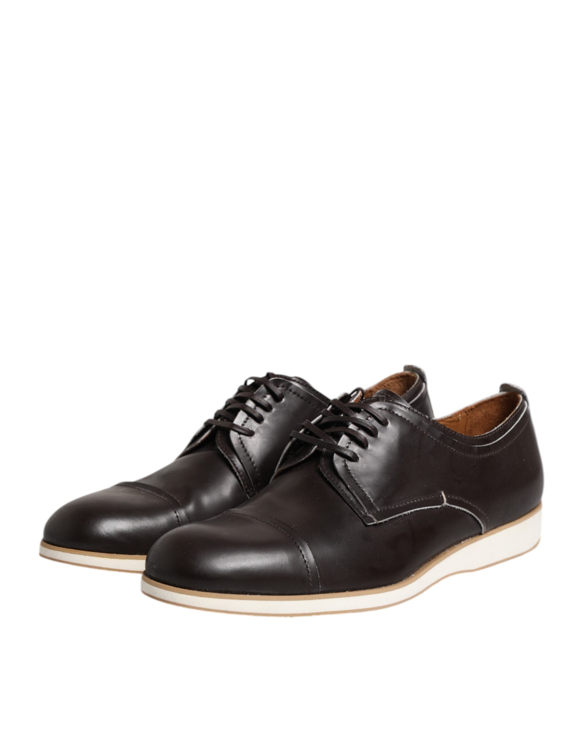 Pollini Dark Brown Leather Derby Lace Up Dress Formal Men's Shoes