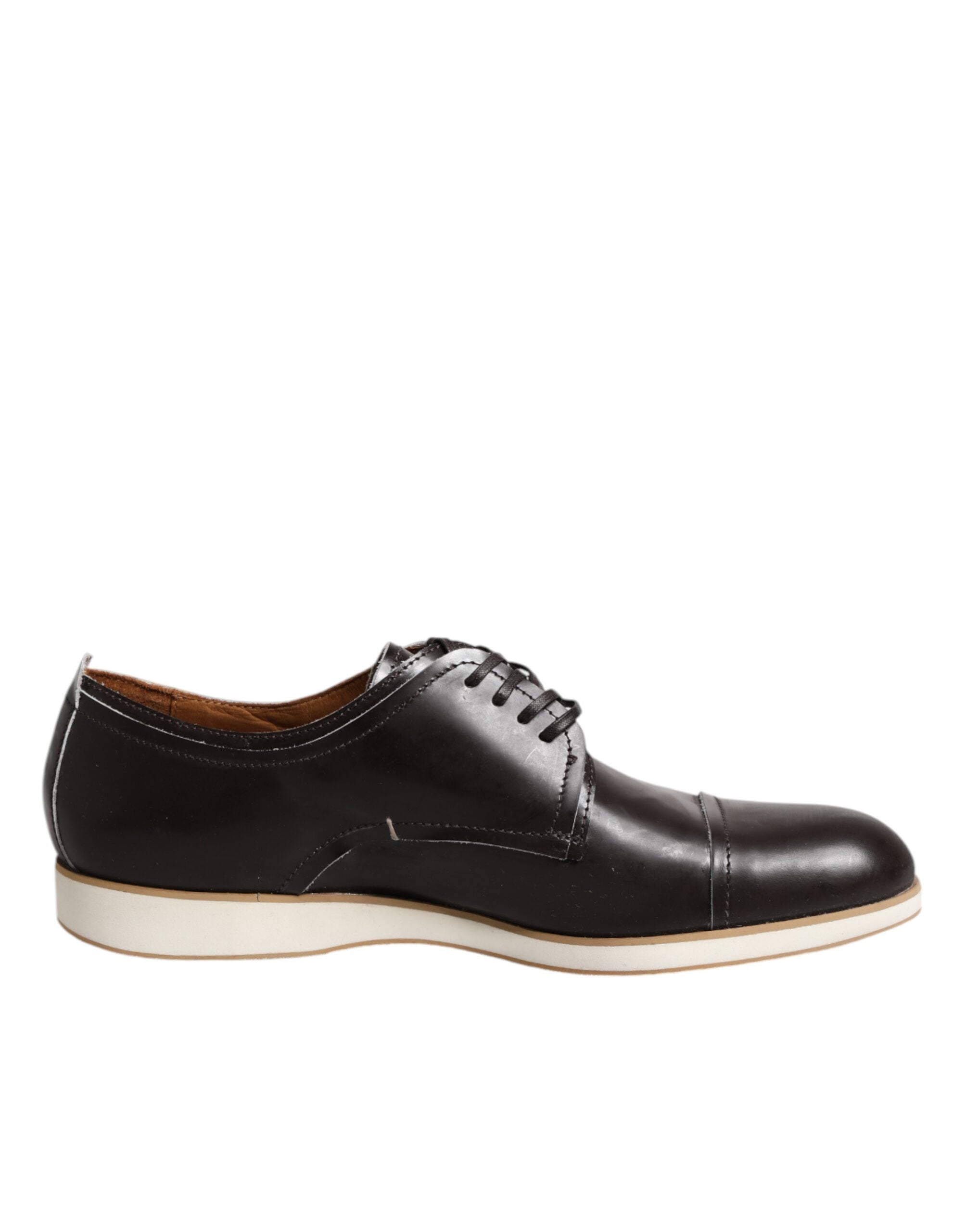 Pollini Dark Brown Leather Derby Lace Up Dress Formal Men's Shoes