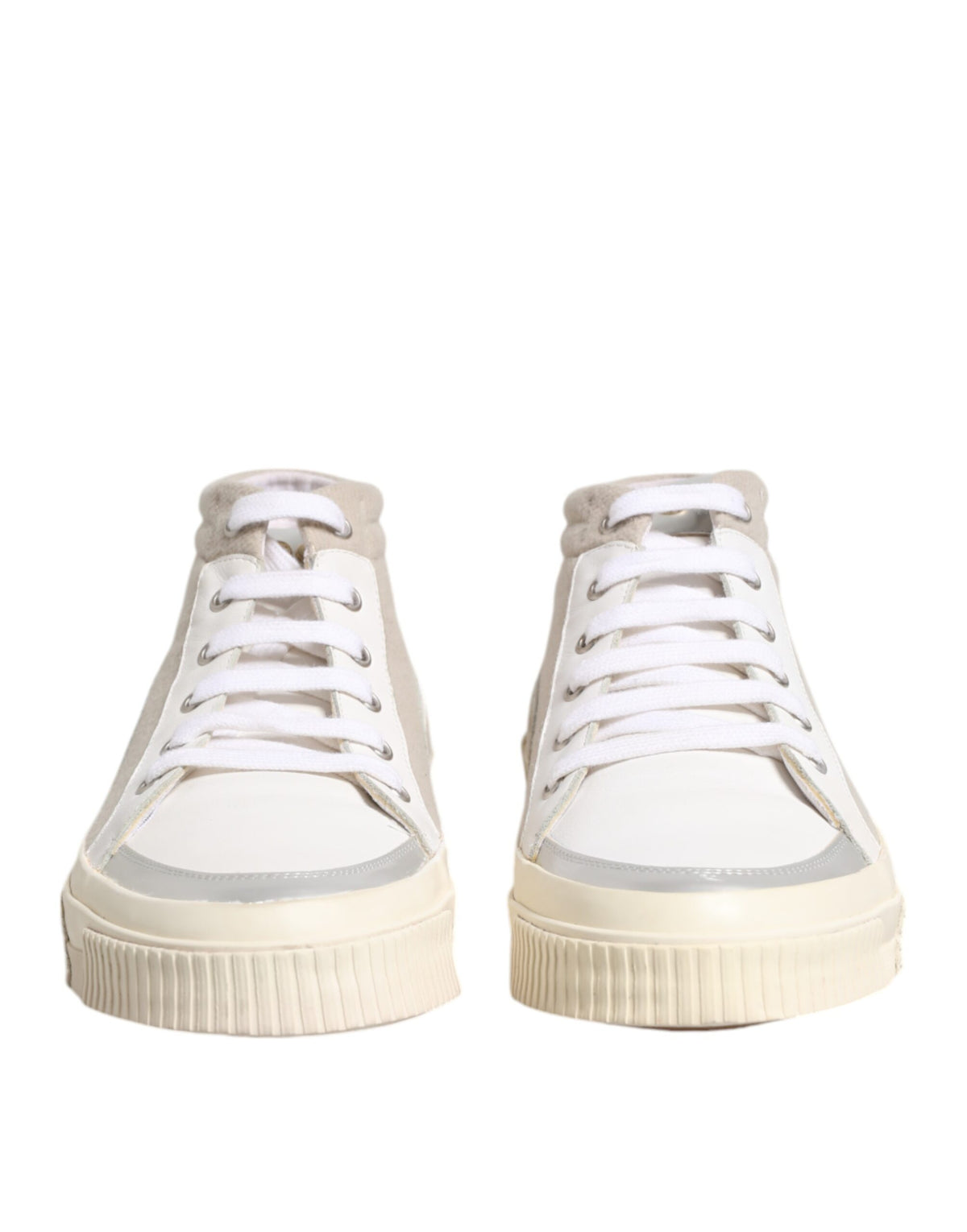 HIDE & JACK White Beige Lace Up Mid Top Casual Sneakers Men's Shoes (Pre-Owned)