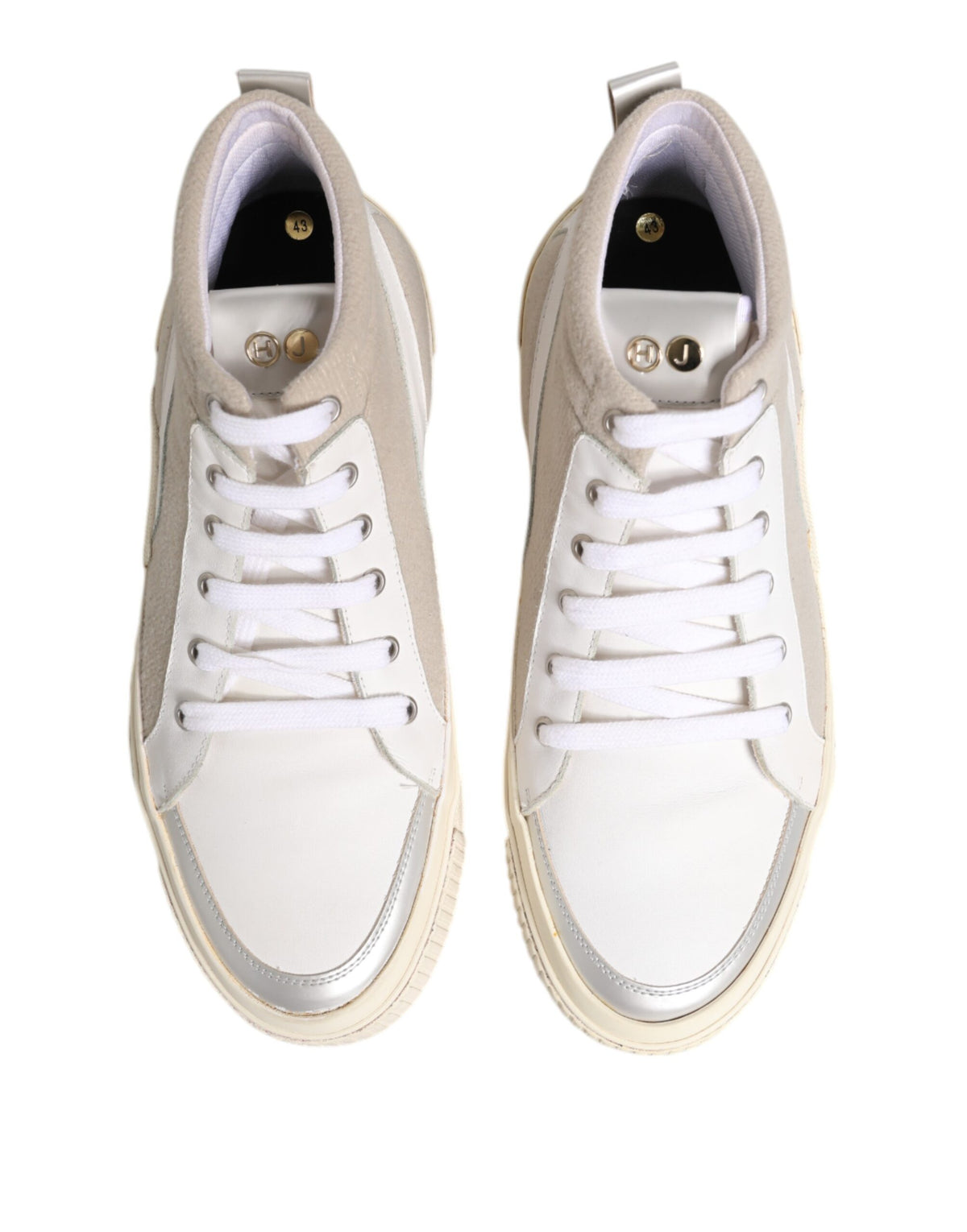 HIDE & JACK White Beige Lace Up Mid Top Casual Sneakers Men's Shoes (Pre-Owned)