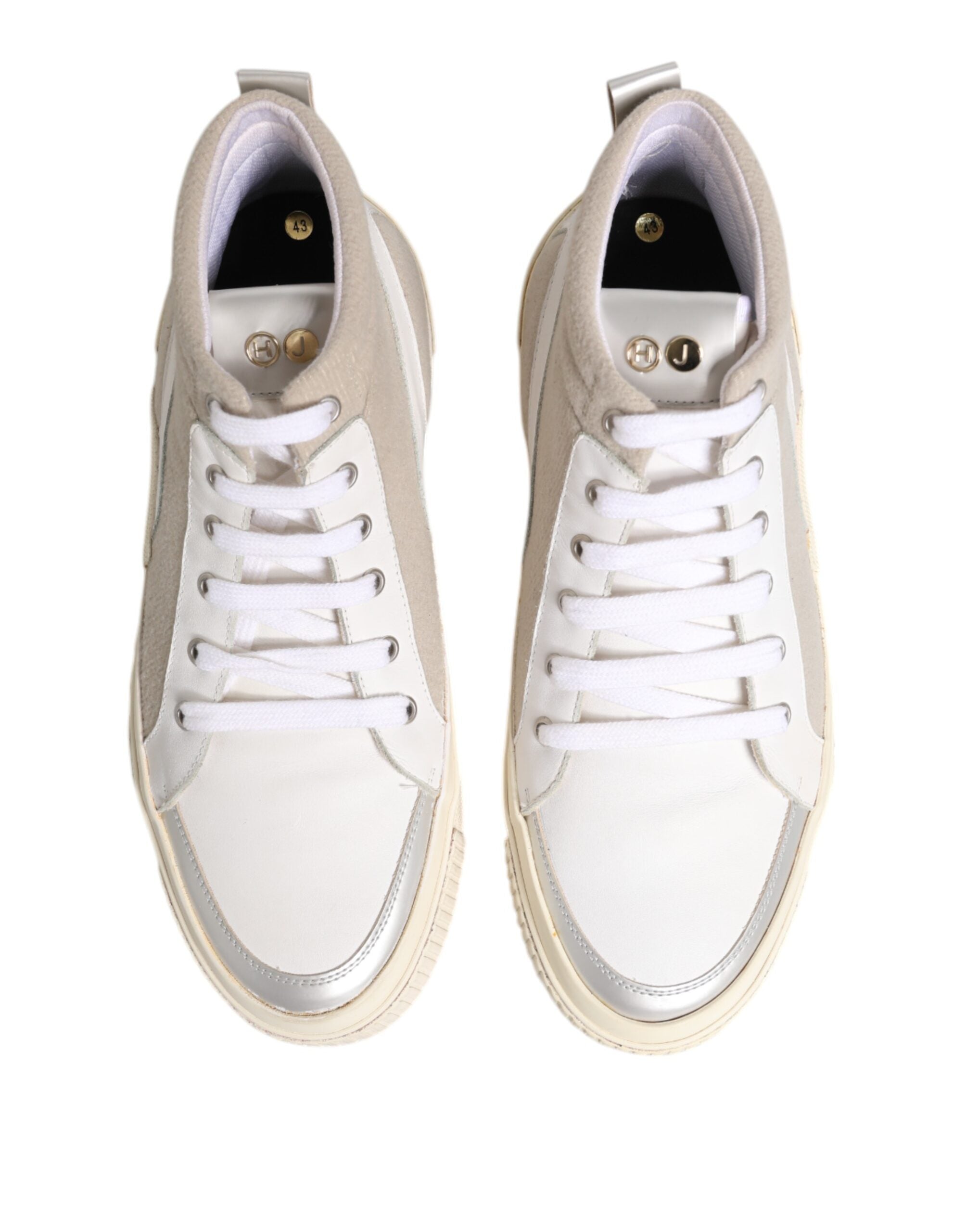 HIDE & JACK White Beige Lace Up Mid Top Casual Sneakers Men's Shoes (Pre-Owned)
