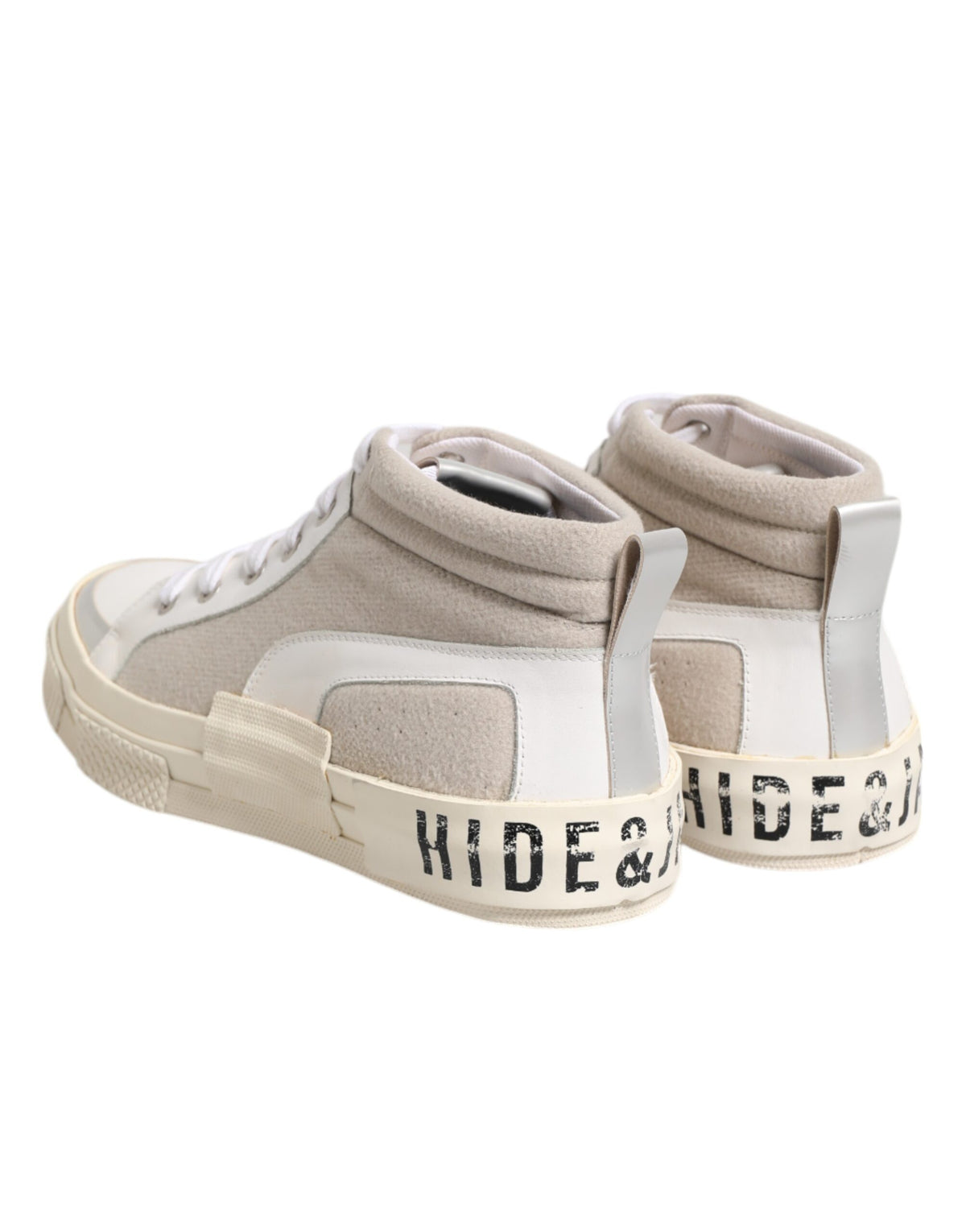 HIDE & JACK White Beige Lace Up Mid Top Casual Sneakers Men's Shoes (Pre-Owned)