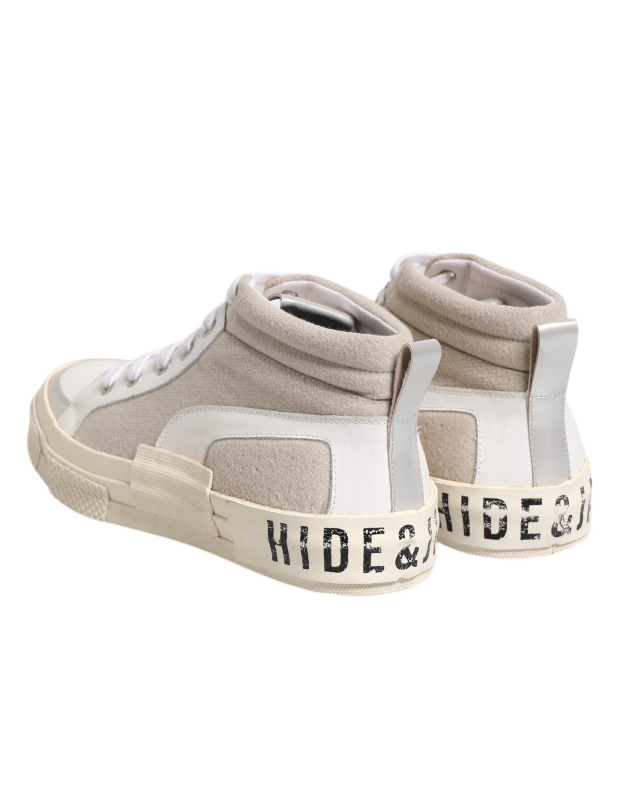HIDE & JACK White Beige Lace Up Mid Top Casual Sneakers Men's Shoes (Pre-Owned)