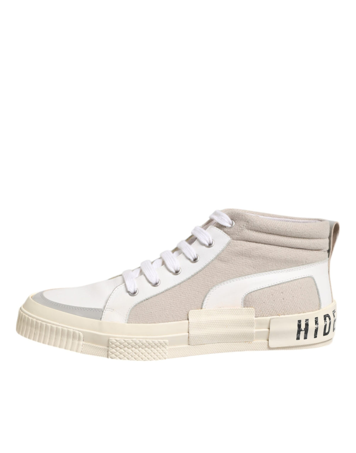 HIDE & JACK White Beige Lace Up Mid Top Casual Sneakers Men's Shoes (Pre-Owned)