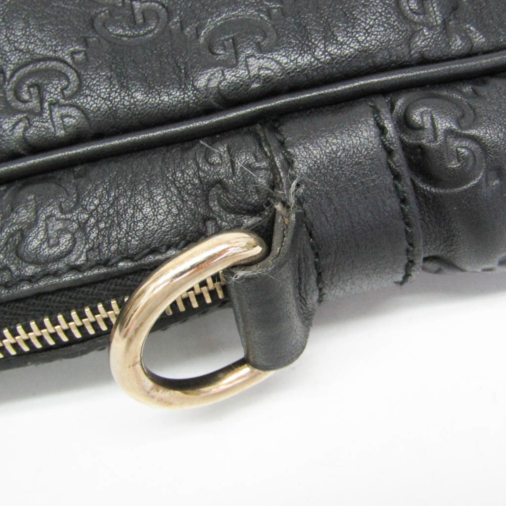 Gucci Convertible Briefcase Guccissima Leather Black Leather Briefcase Bag (Pre-Owned)