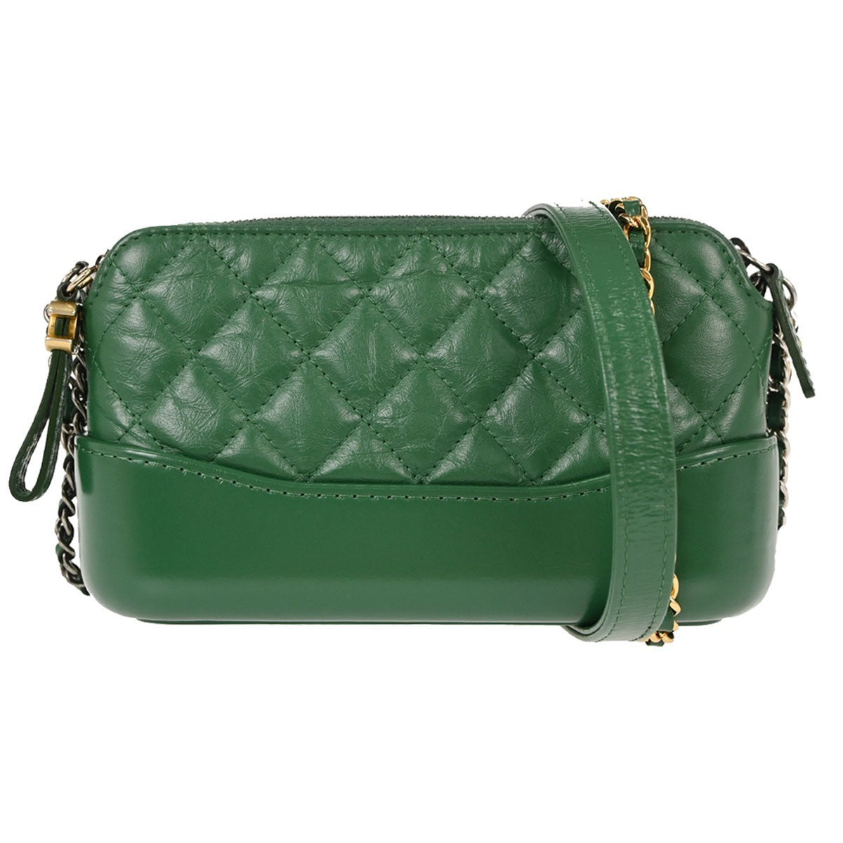 Chanel Gabrielle Double Zip Clutch With Chain Quilted Goatskin And Patent Green Leather Clutche & Pouche Bag (Pre-Owned)