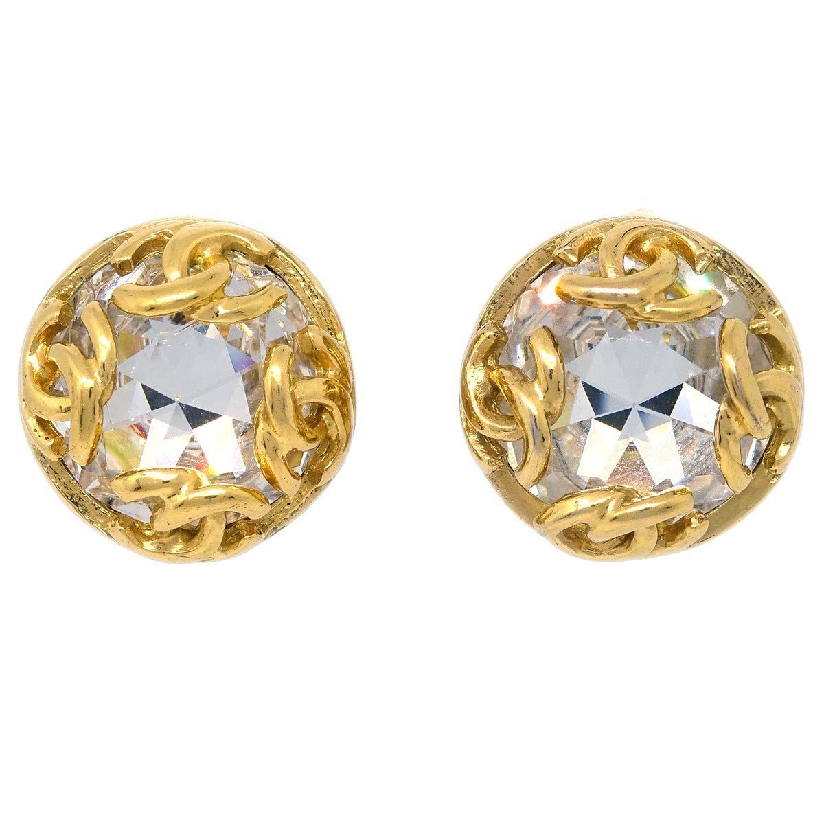 Chanel Cc Round Metal And Crystal Gold Gold_Plated Earrings Jewelry (Pre-Owned)