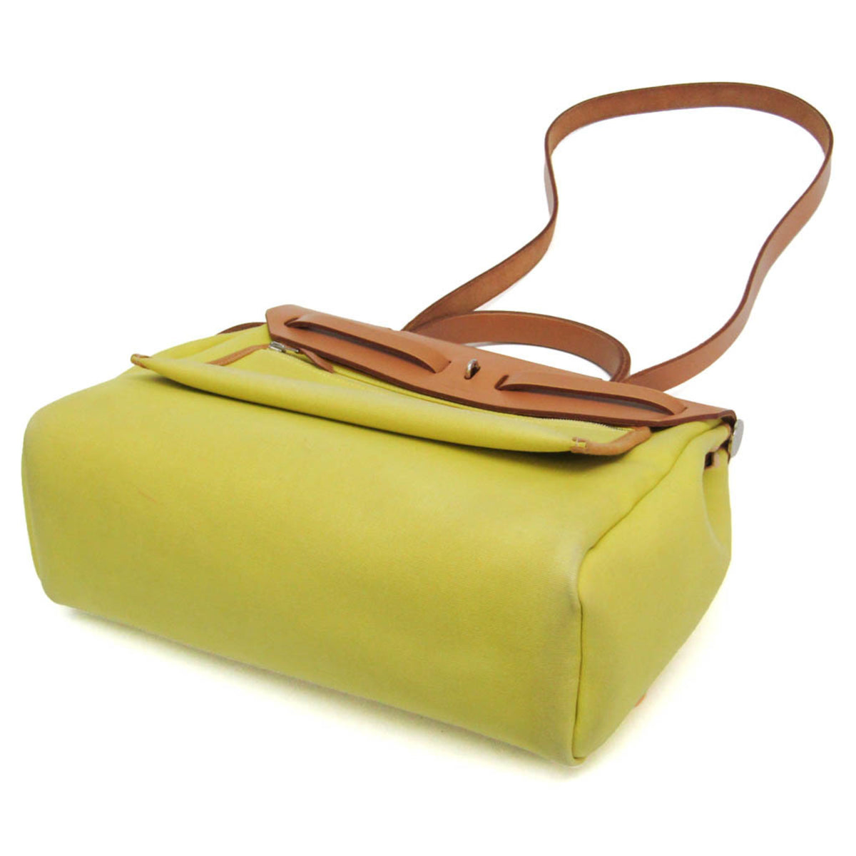 Hermes Herbag Zip Verso Leather And Toile Yellow Canvas Handbag (Pre-Owned)