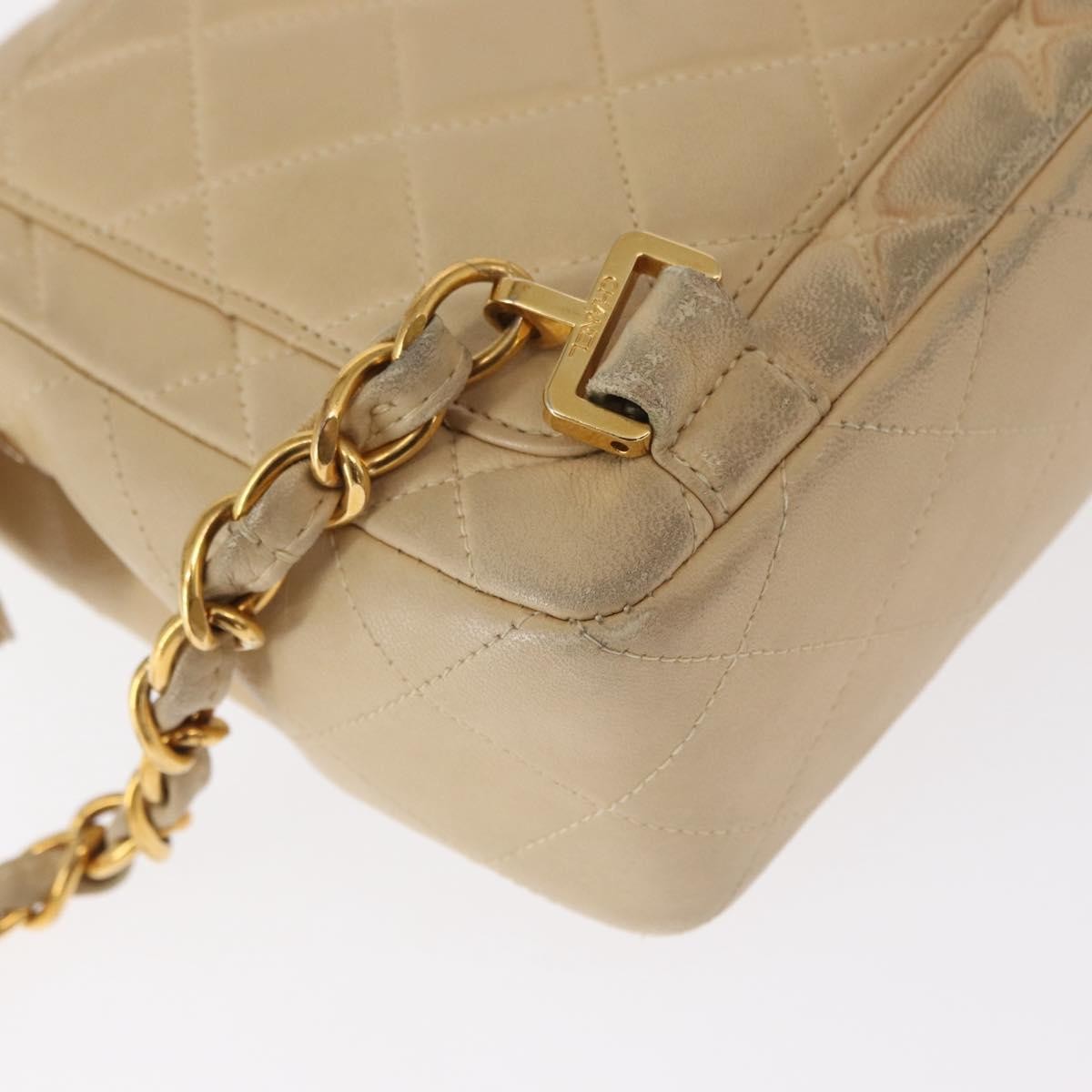Chanel Vintage Classic Flap Quilted Lambskin Beige Leather Backpack Bag (Pre-Owned)