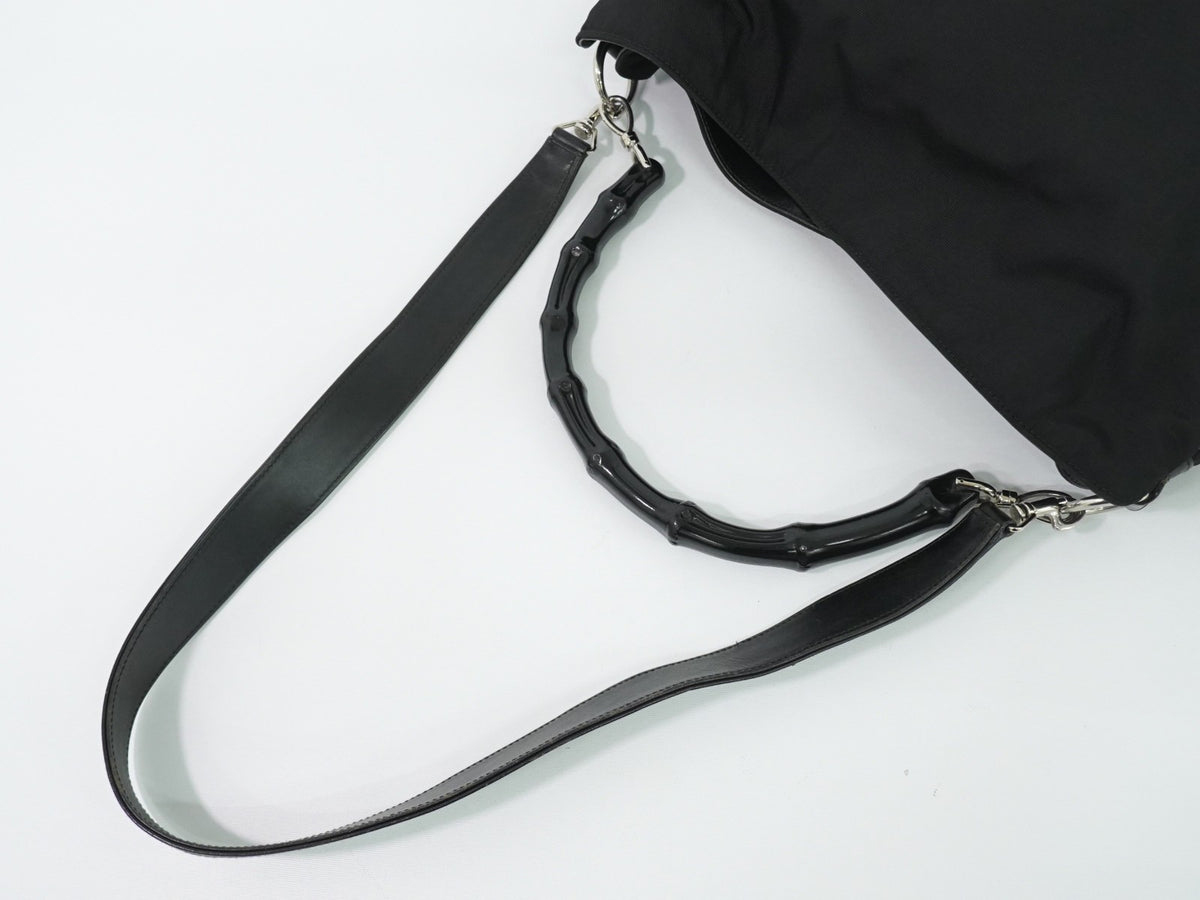 Gucci Vintage Bamboo Hobo Nylon Black Nylon Shoulder Bag Bag (Pre-Owned)