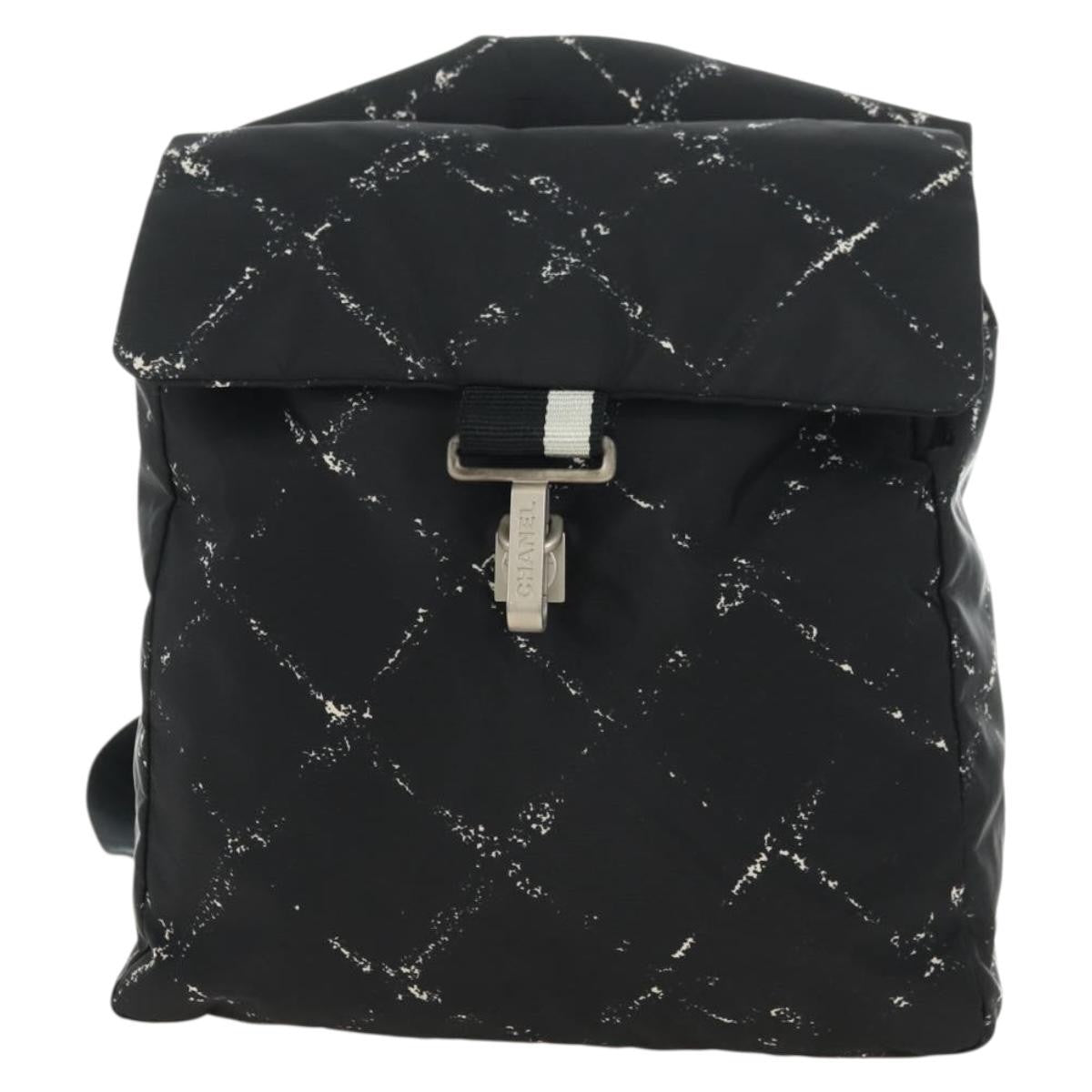 Chanel Travel Line Lock Printed Nylon Black Nylon Backpack Bag (Pre-Owned)
