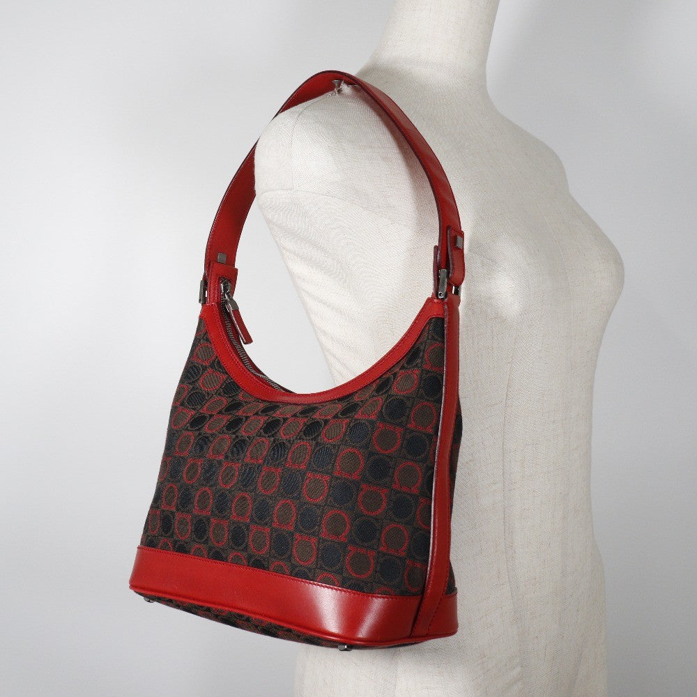 Salvatore Ferragamo Gancini Canvas Red Canvas Shoulder Bag Bag (Pre-Owned)