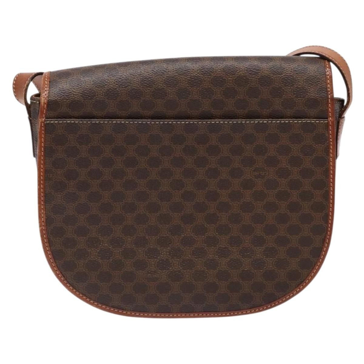 Celine Macadam Shoulder Pvc Leather Brown Canvas Bag (Pre-Owned)