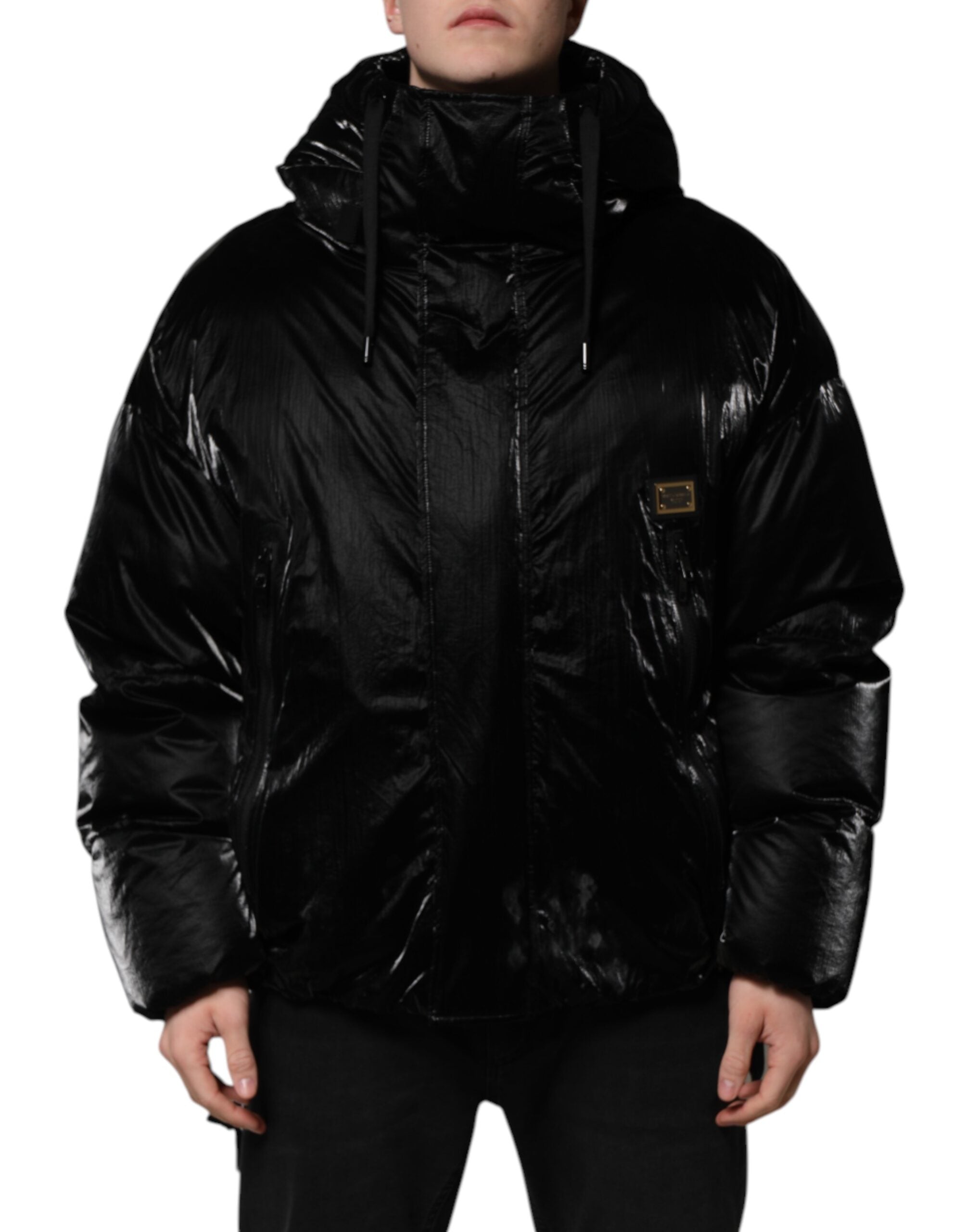 Dolce & Gabbana Black Logo Full Zip Hooded Quilted Men's Jacket