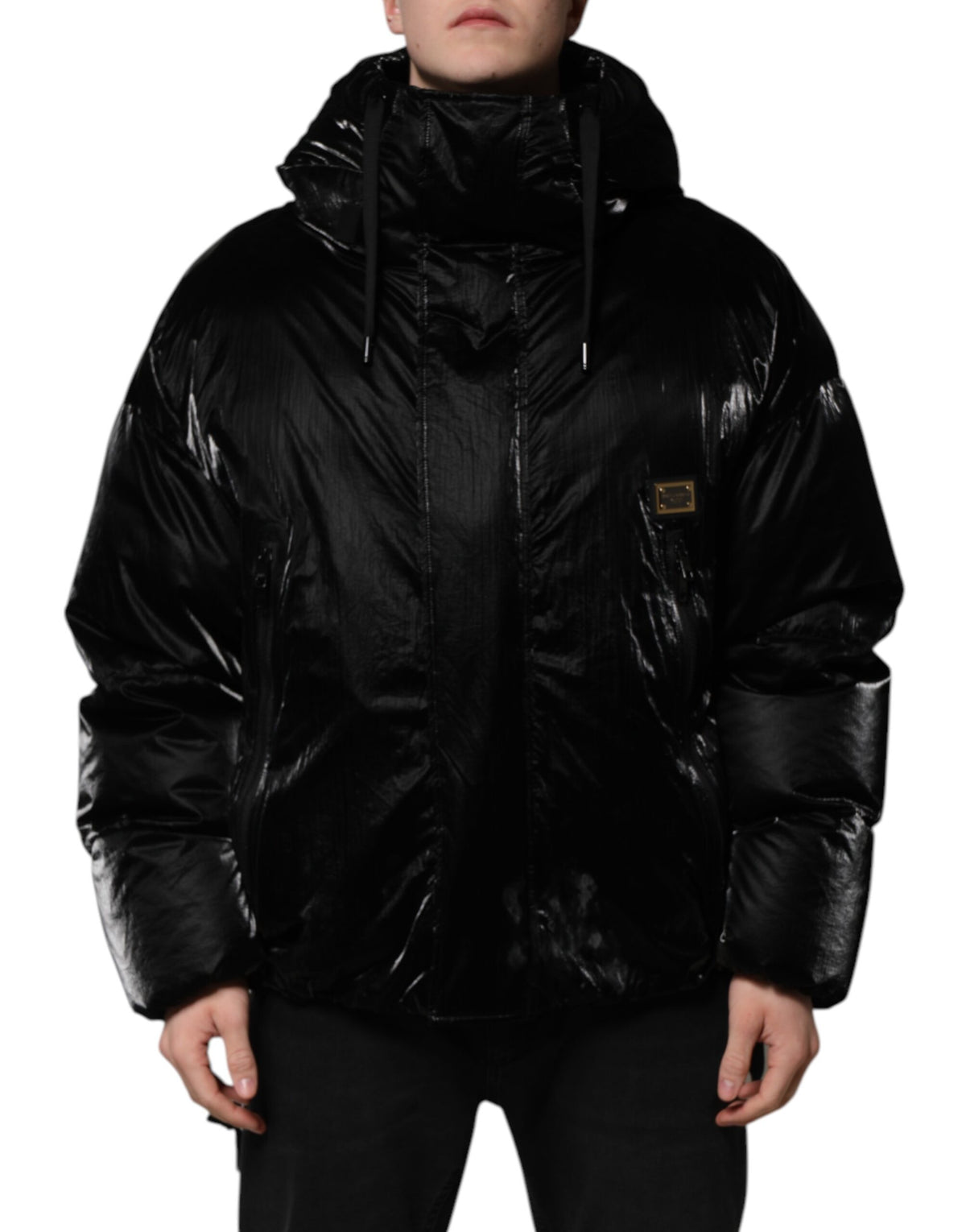 Dolce & Gabbana Black Logo Full Zip Hooded Quilted Men's Jacket