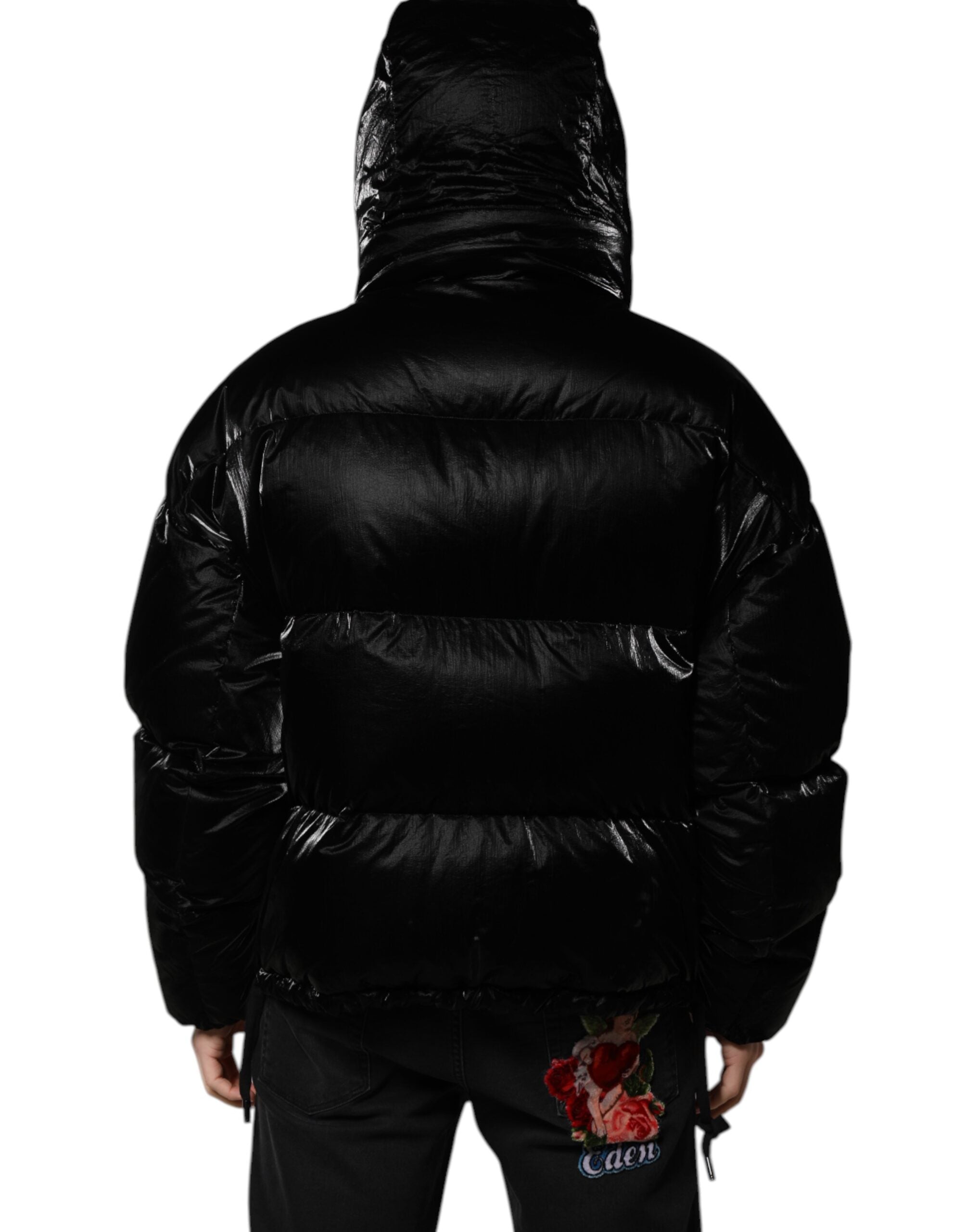 Dolce & Gabbana Black Logo Full Zip Hooded Quilted Men's Jacket
