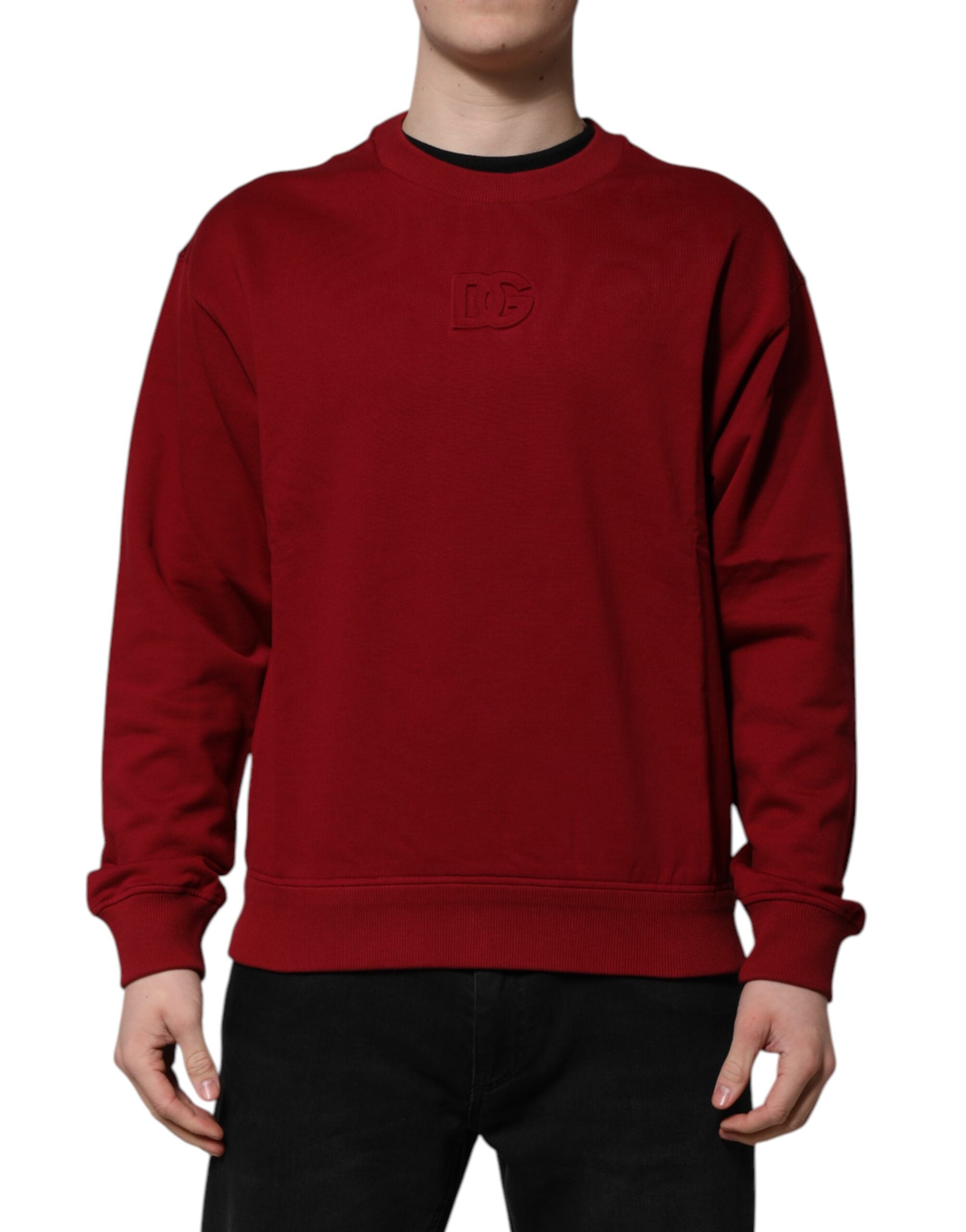 Dolce & Gabbana Red Embossed Logo Cotton Crew Neck Men's Sweater