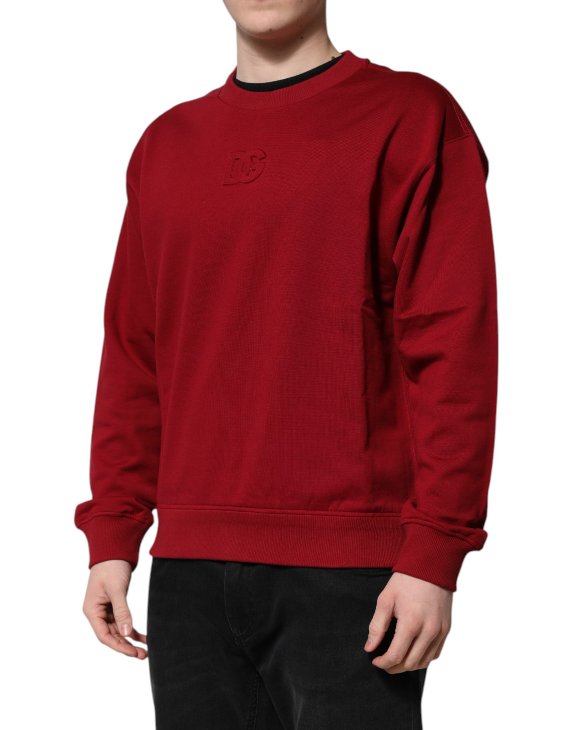 Dolce & Gabbana Red Embossed Logo Cotton Crew Neck Men's Sweater