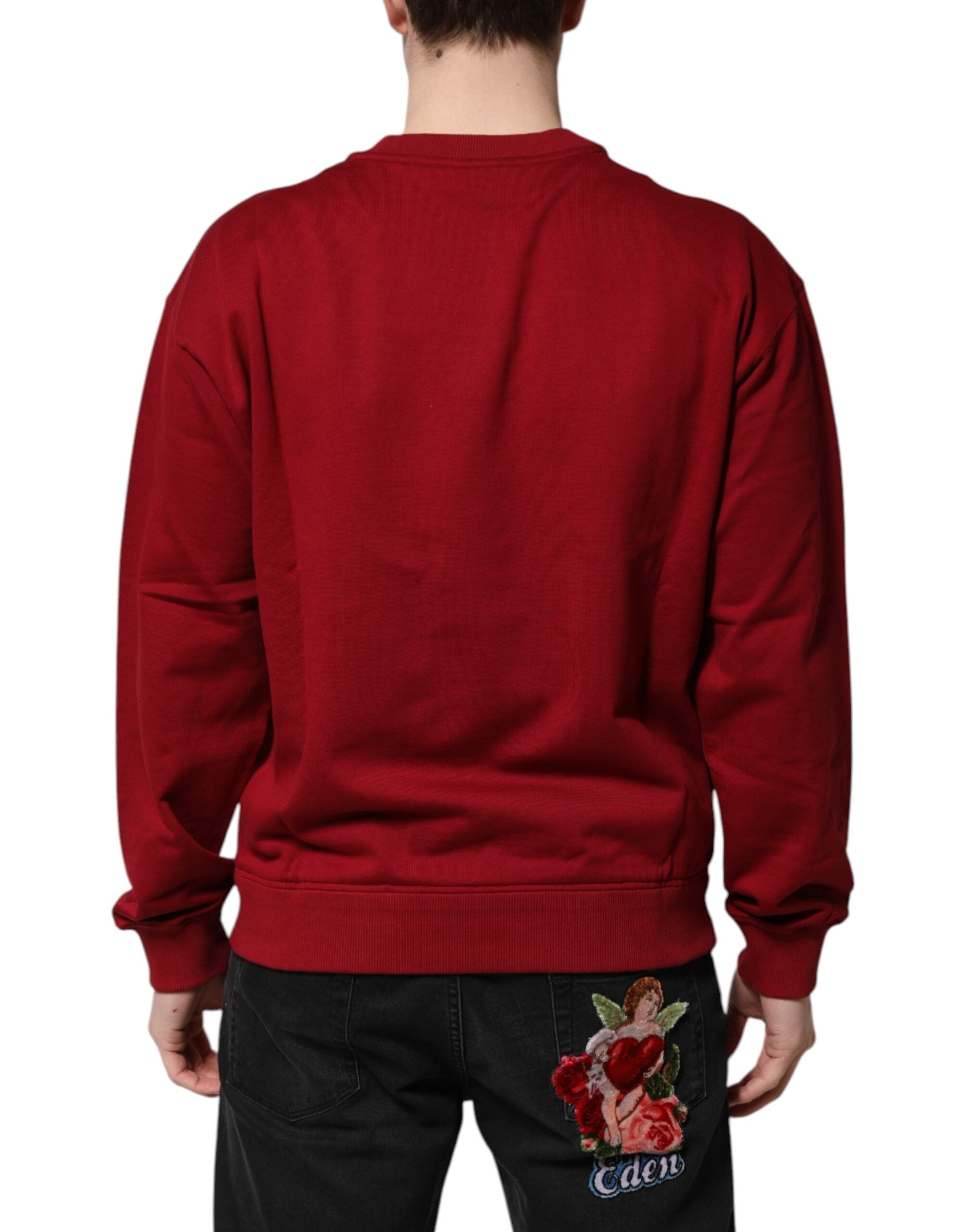 Dolce & Gabbana Red Embossed Logo Cotton Crew Neck Men's Sweater