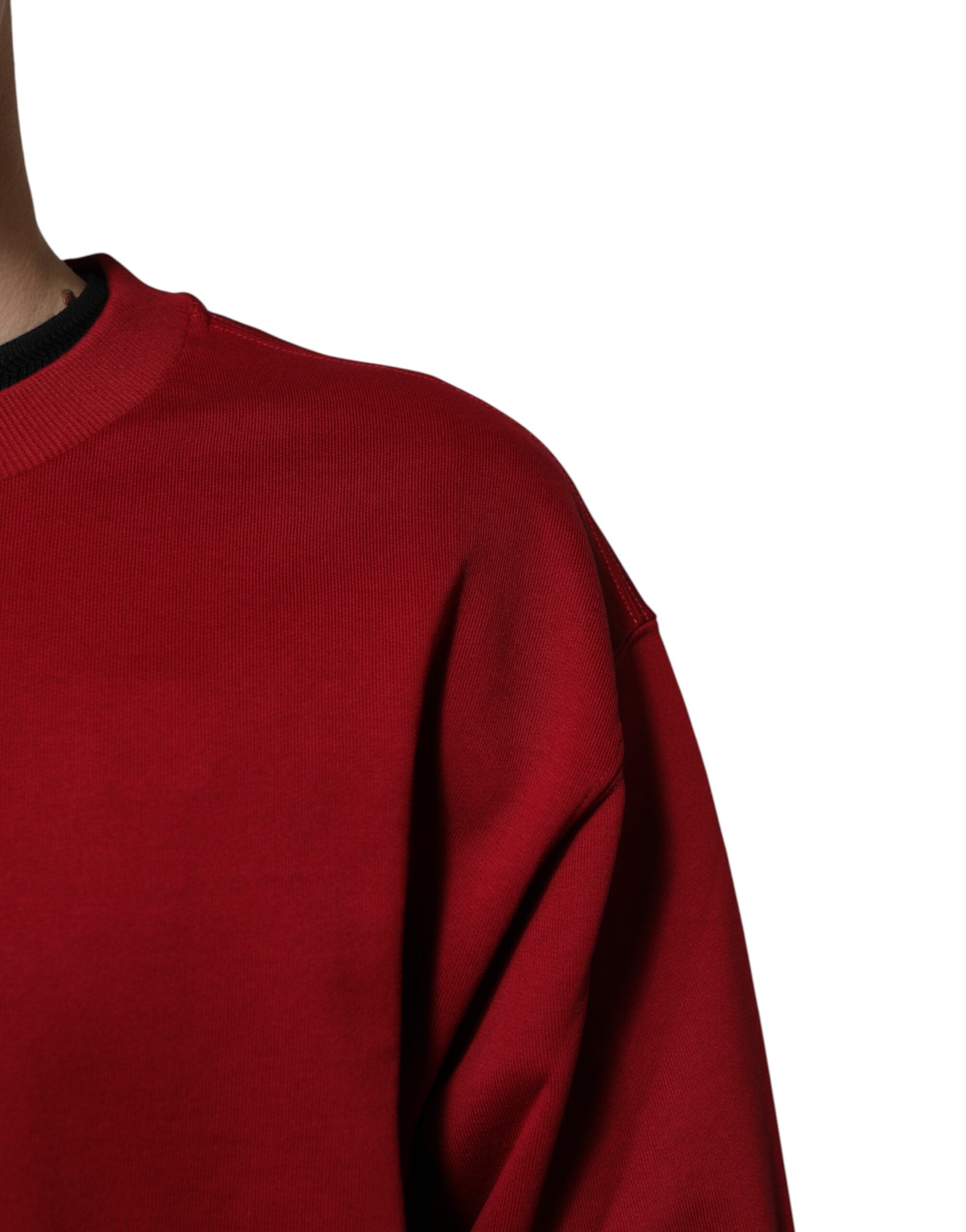 Dolce & Gabbana Red Embossed Logo Cotton Crew Neck Men's Sweater