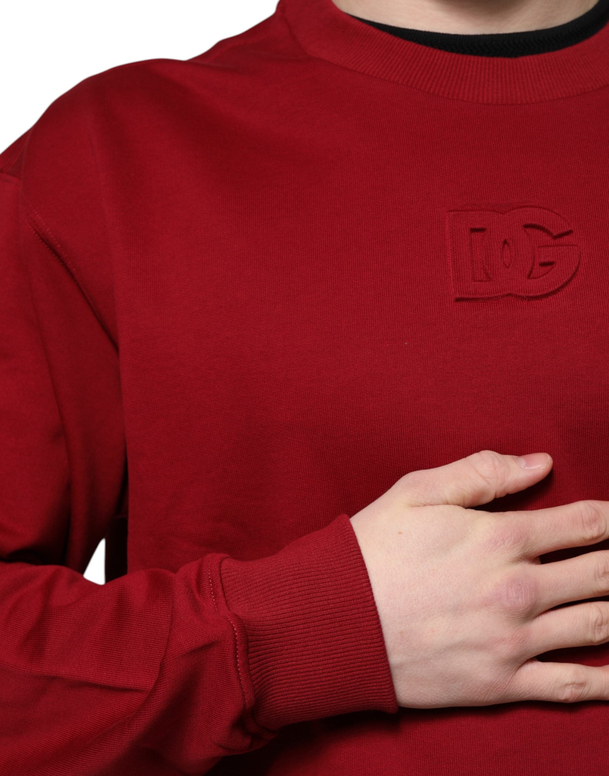 Dolce & Gabbana Red Embossed Logo Cotton Crew Neck Men's Sweater