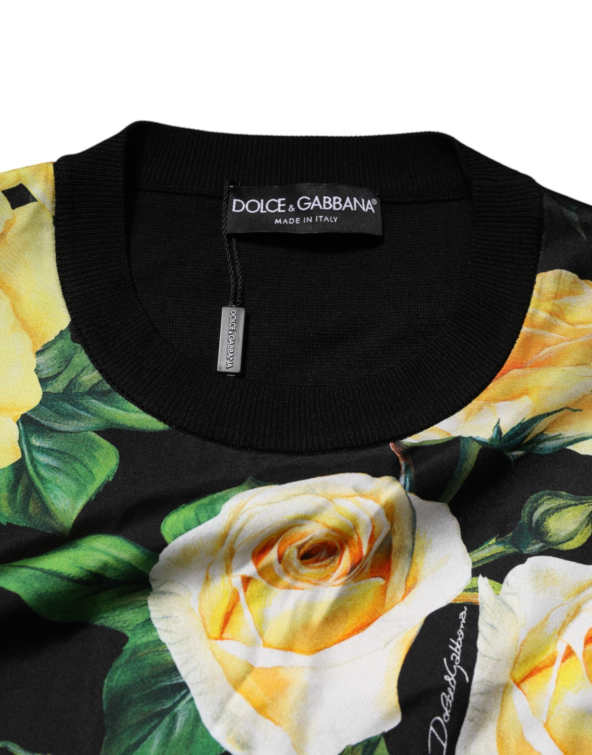 Dolce & Gabbana Black Silk Floral Crew Neck Pullover Men's Sweater (Pre-Owned)