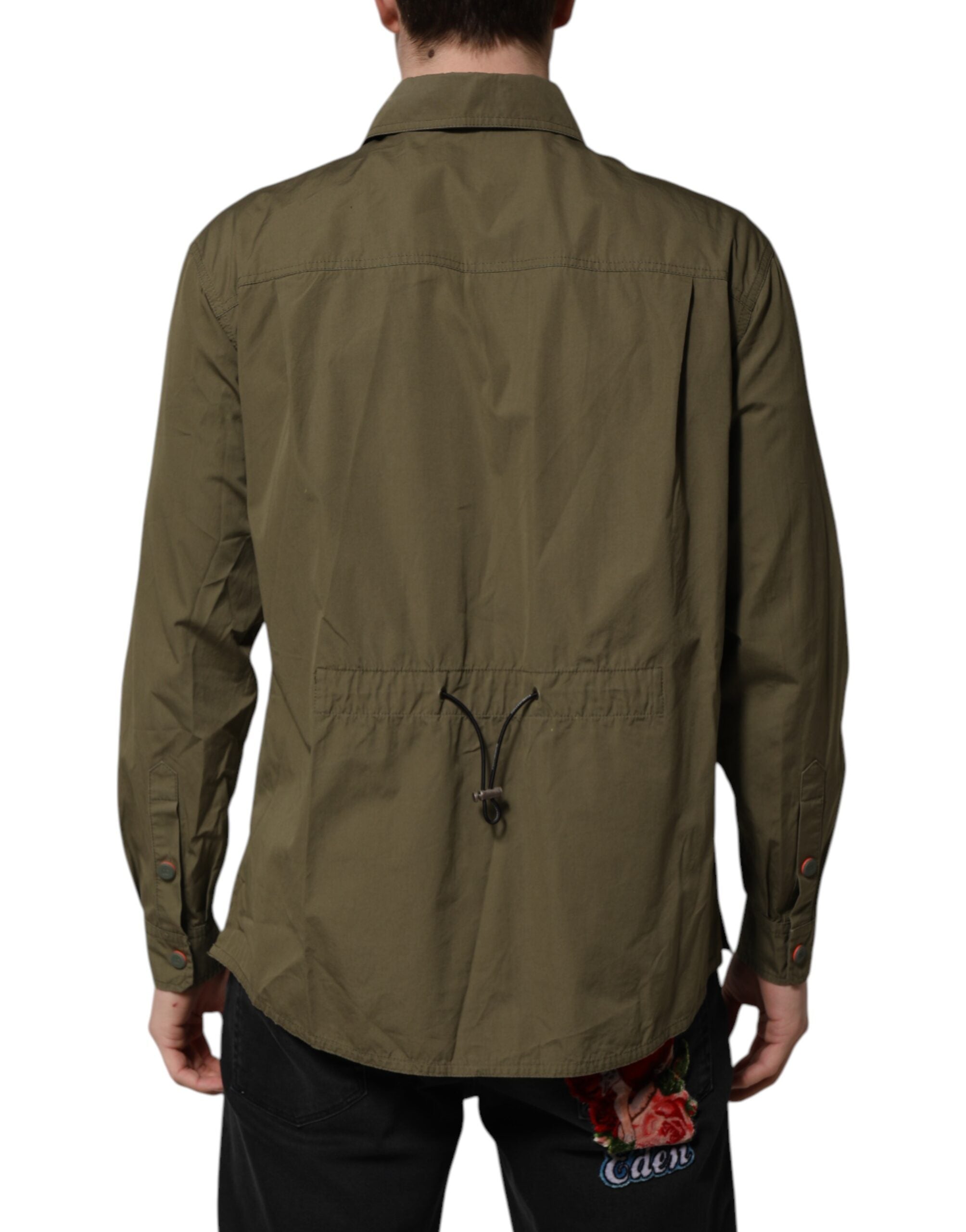 Dolce & Gabbana Army Green Button Down Long Sleeves Men's Shirt (Pre-Owned)