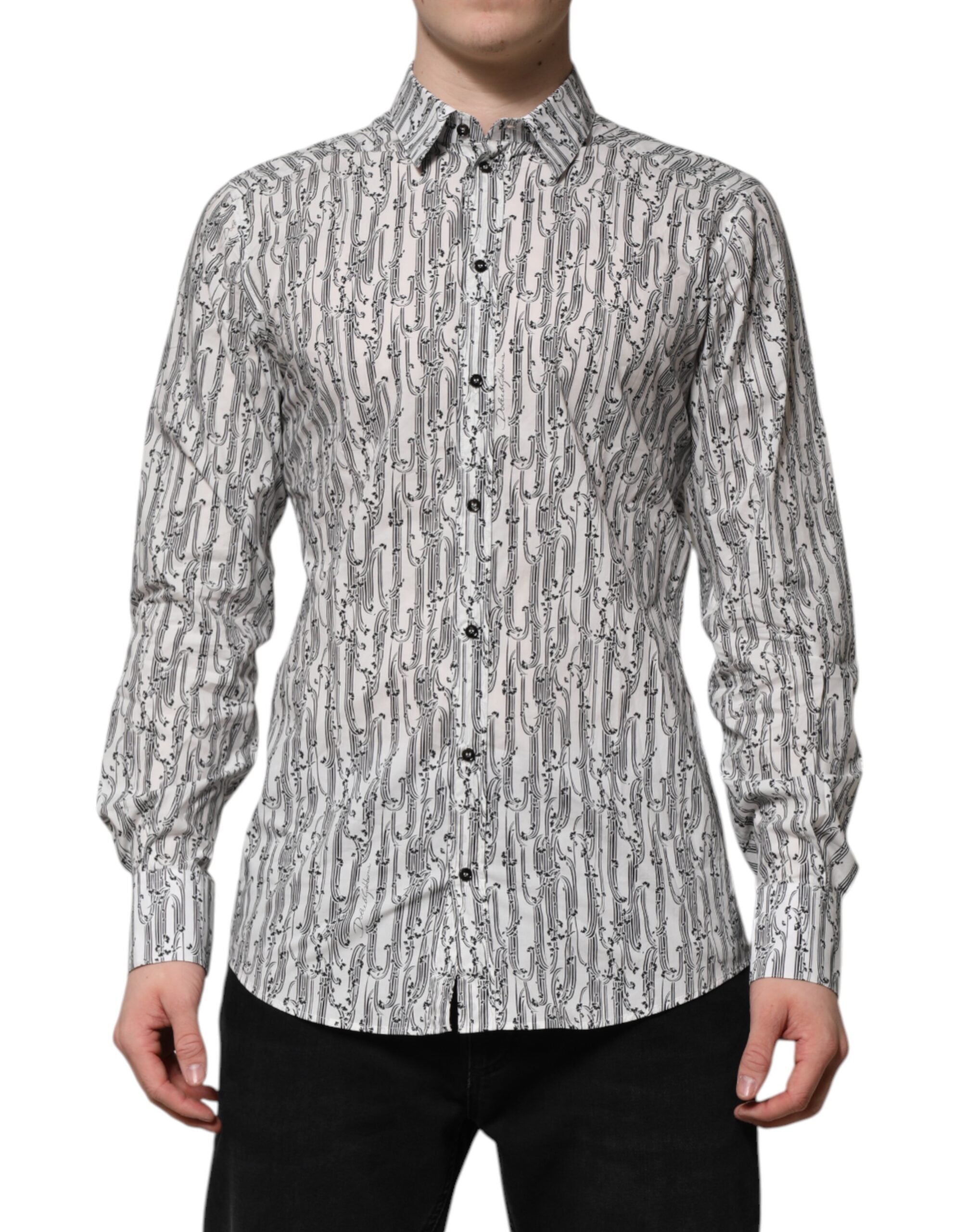 Dolce & Gabbana White Floral Print Casual Long Sleeves Men's Shirt