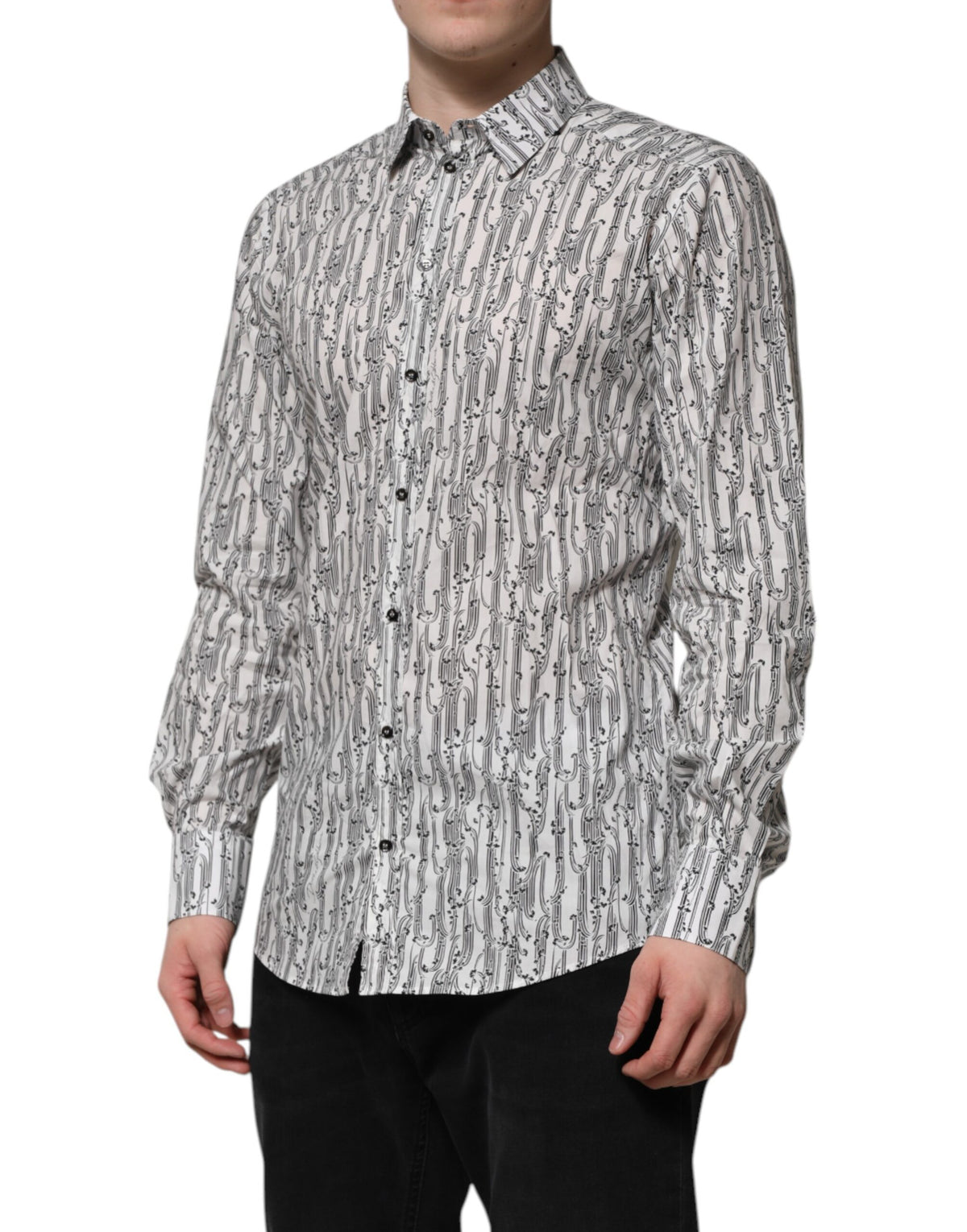 Dolce & Gabbana White Floral Print Casual Long Sleeves Men's Shirt