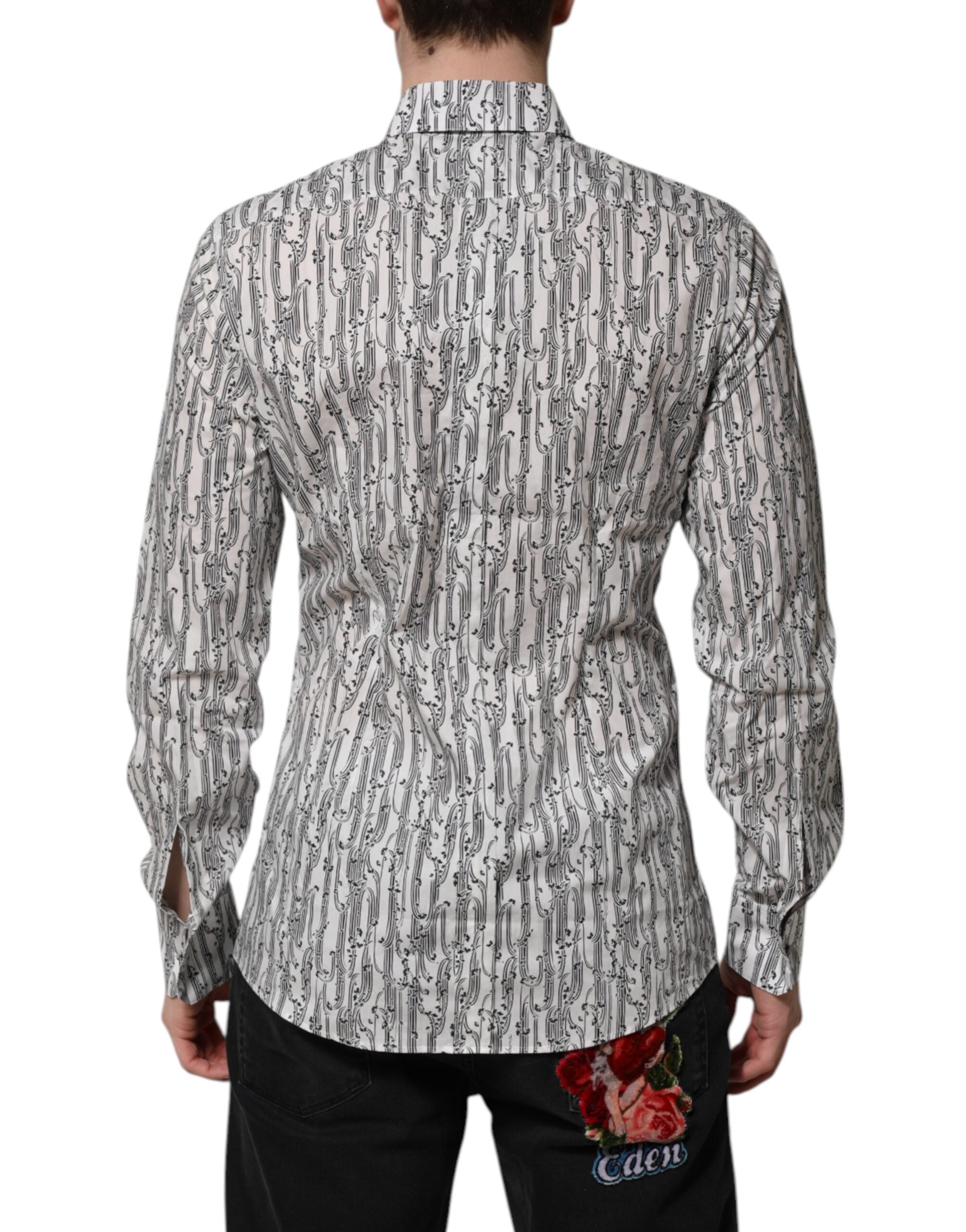 Dolce & Gabbana White Floral Print Casual Long Sleeves Men's Shirt