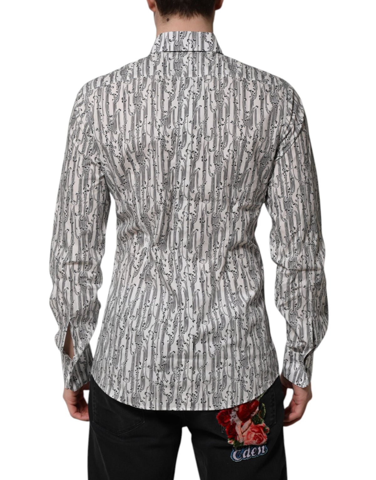 Dolce & Gabbana White Floral Print Casual Long Sleeves Men's Shirt