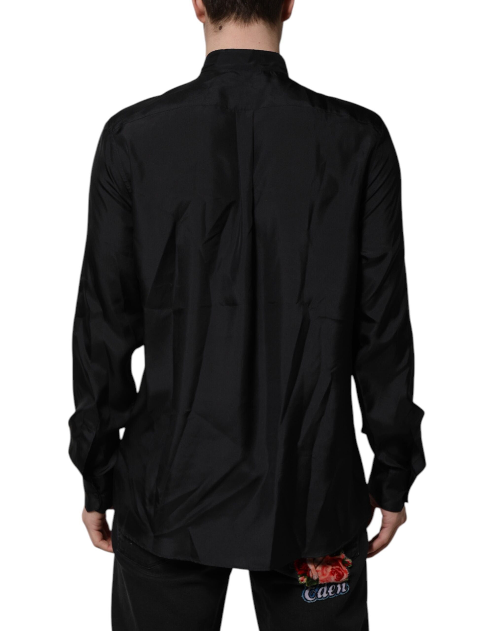Dolce & Gabbana Dark Blue Silk MARTINI Men Formal Dress Men's Shirt