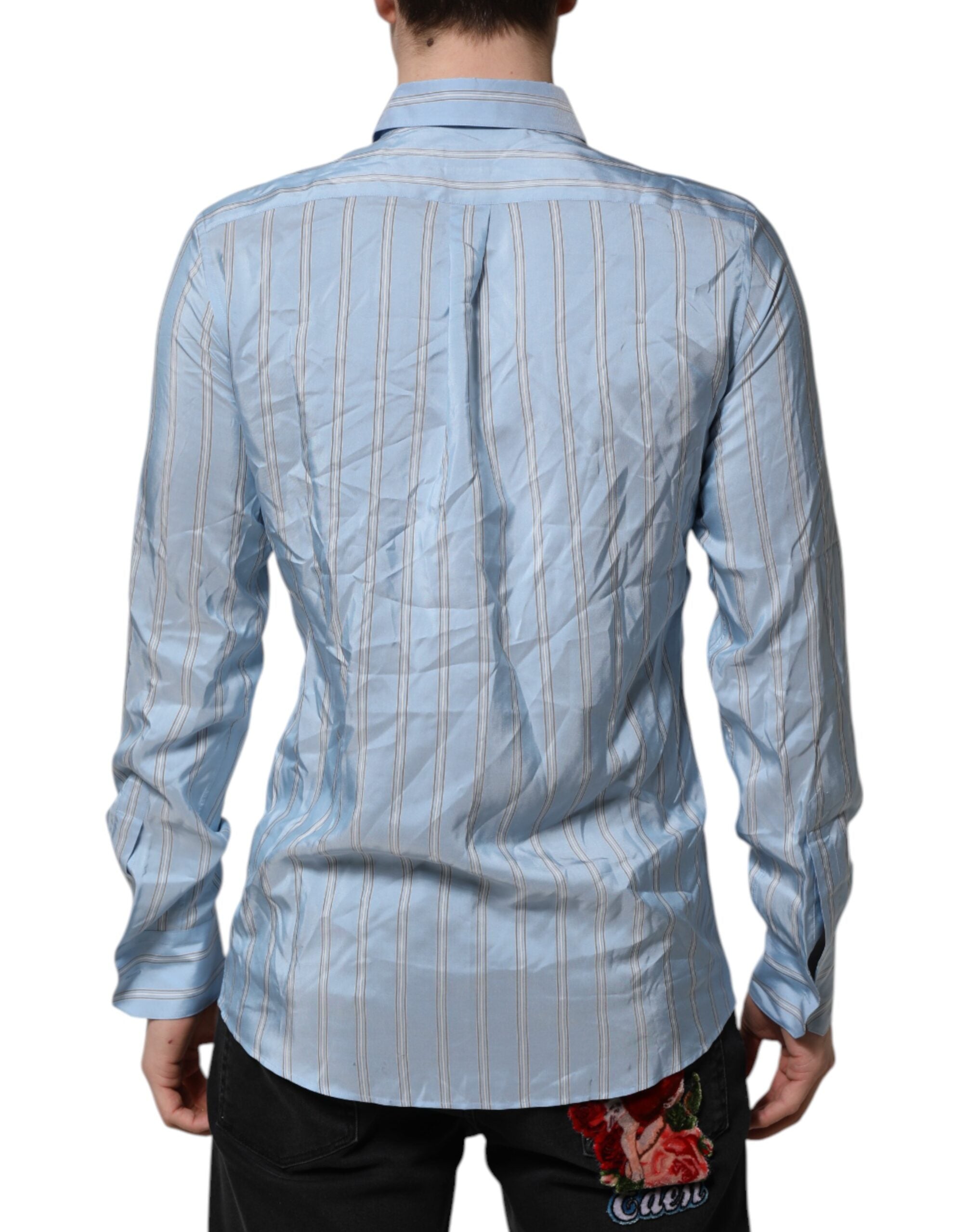Dolce & Gabbana Blue Striped MARTINI Long Sleeve Dress Men's Shirt (Pre-Owned)