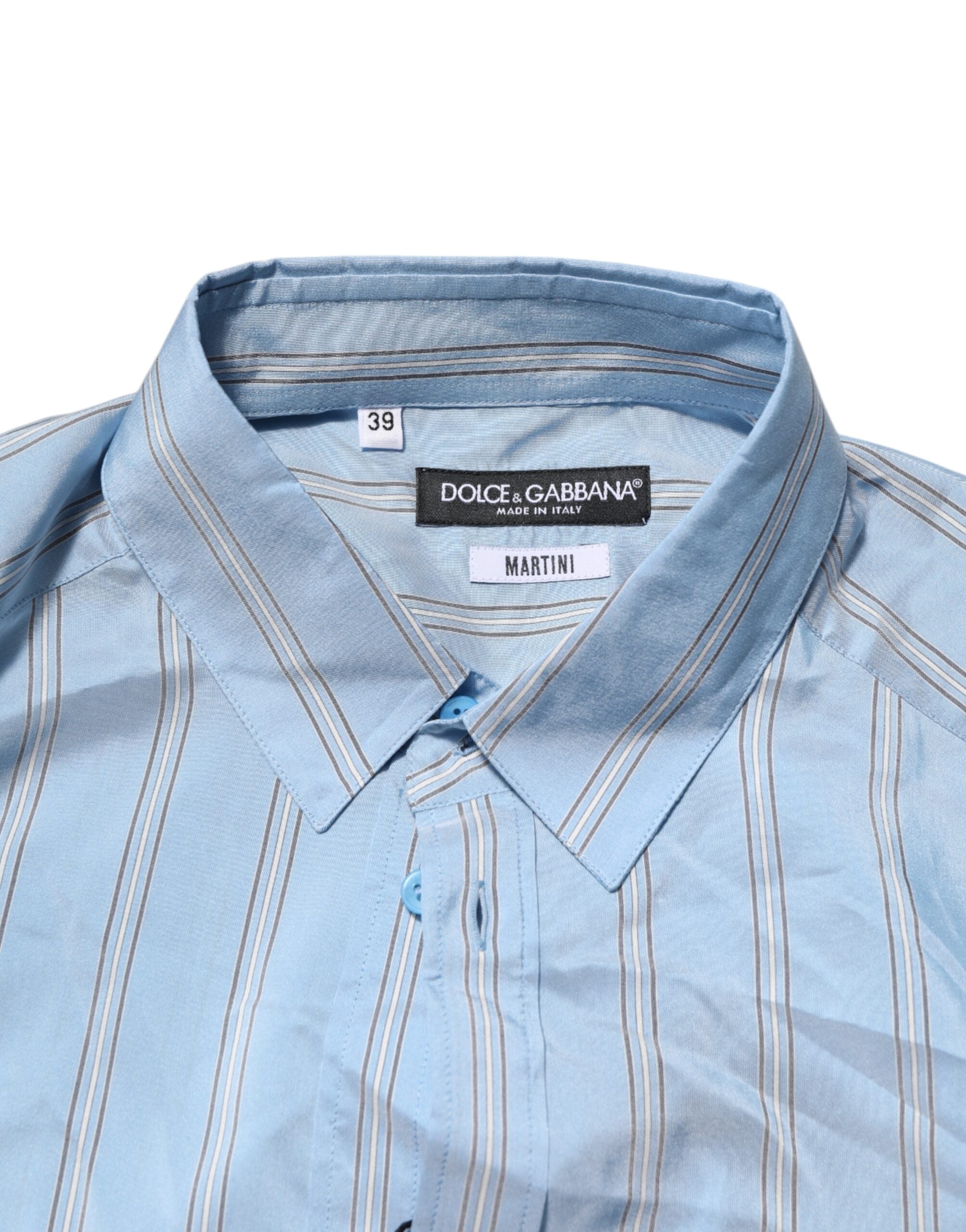 Dolce & Gabbana Blue Striped MARTINI Long Sleeve Dress Men's Shirt (Pre-Owned)