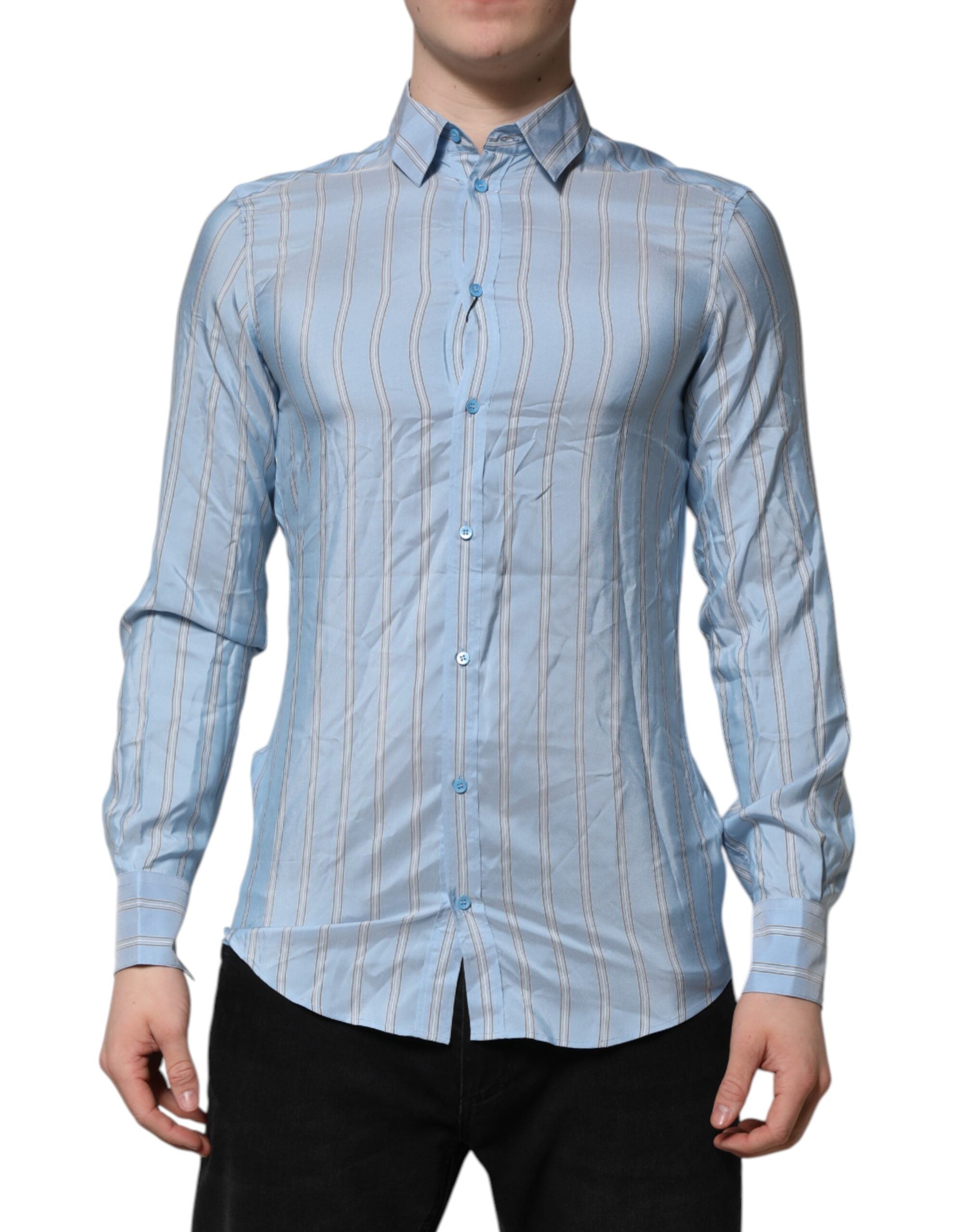 Dolce & Gabbana Blue Striped MARTINI Long Sleeves Dress Men's Shirt (Pre-Owned)