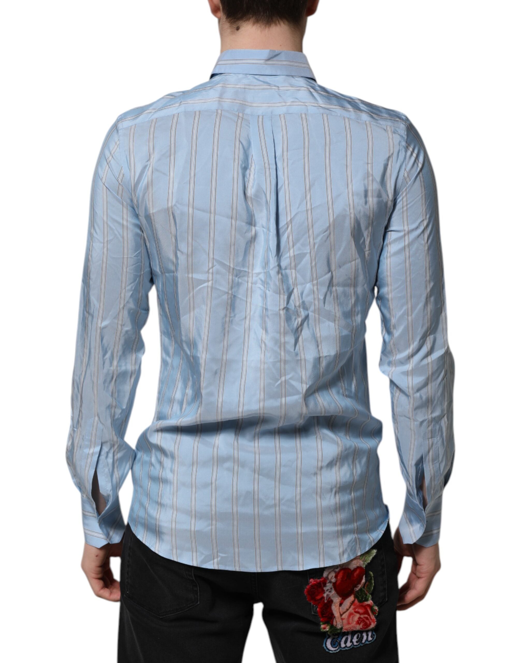 Dolce & Gabbana Blue Striped MARTINI Long Sleeves Dress Men's Shirt (Pre-Owned)