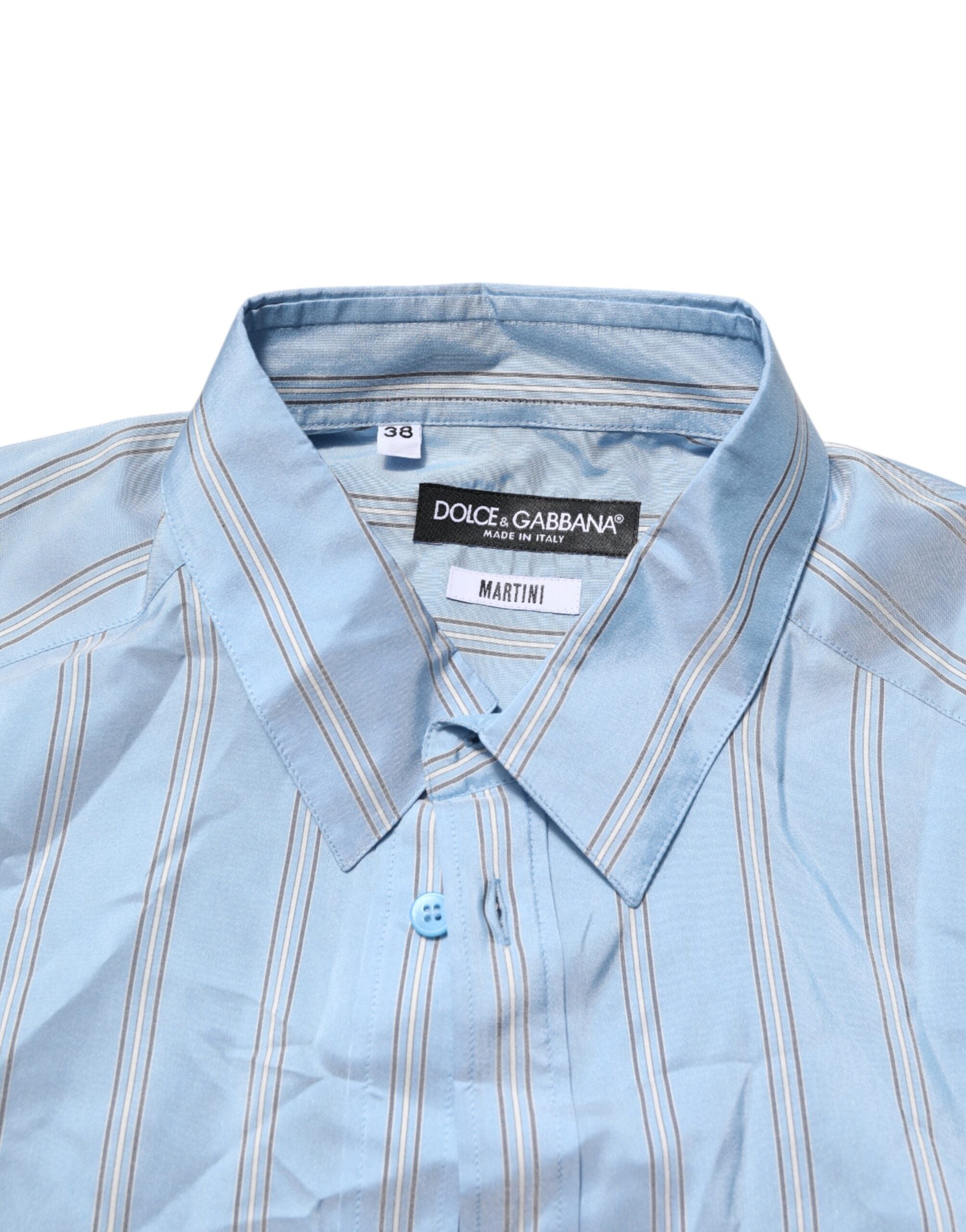 Dolce & Gabbana Blue Striped MARTINI Long Sleeves Dress Men's Shirt (Pre-Owned)