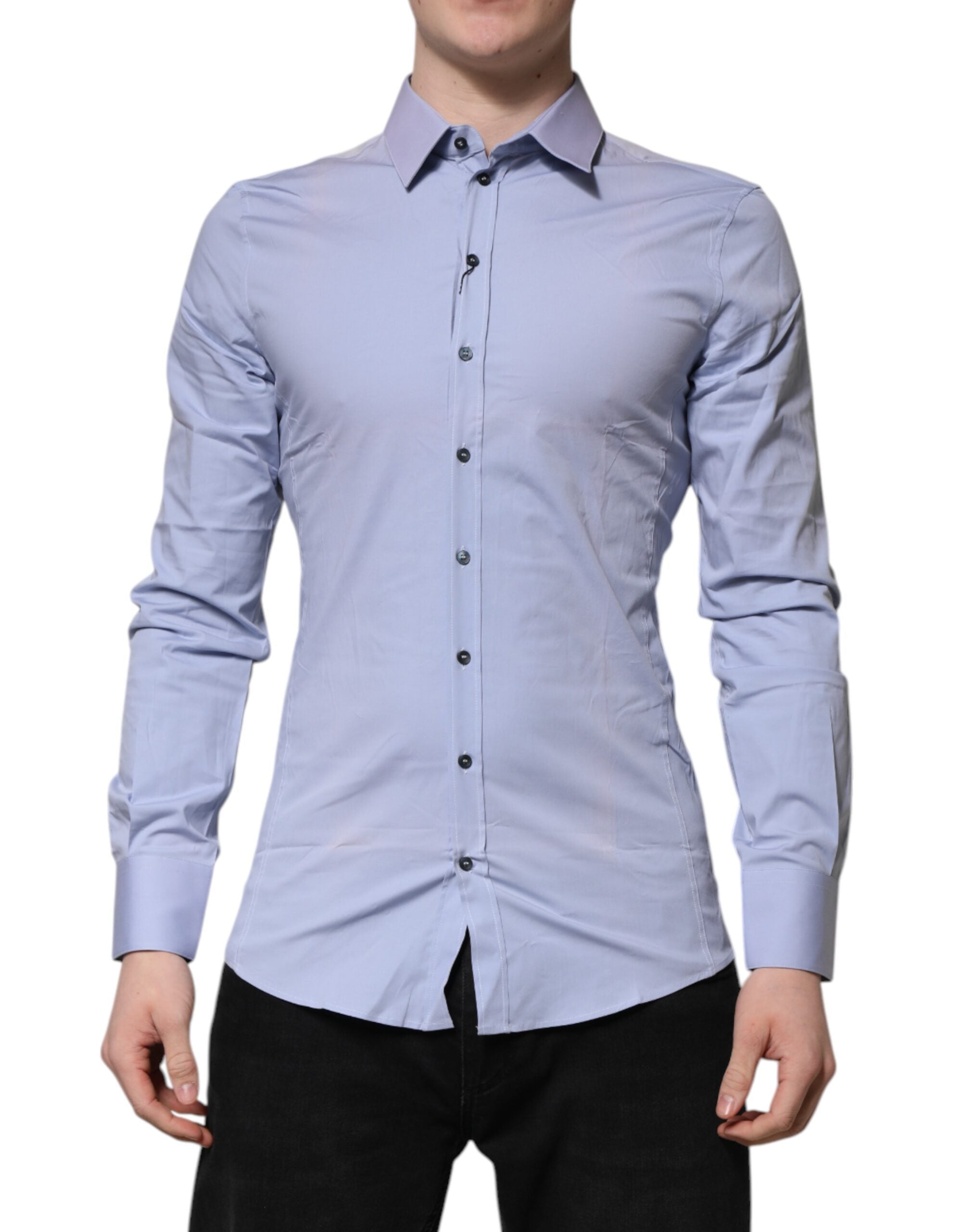 Dolce & Gabbana Blue Cotton SICILIA Long Sleeves Dress Men's Shirt (Pre-Owned)