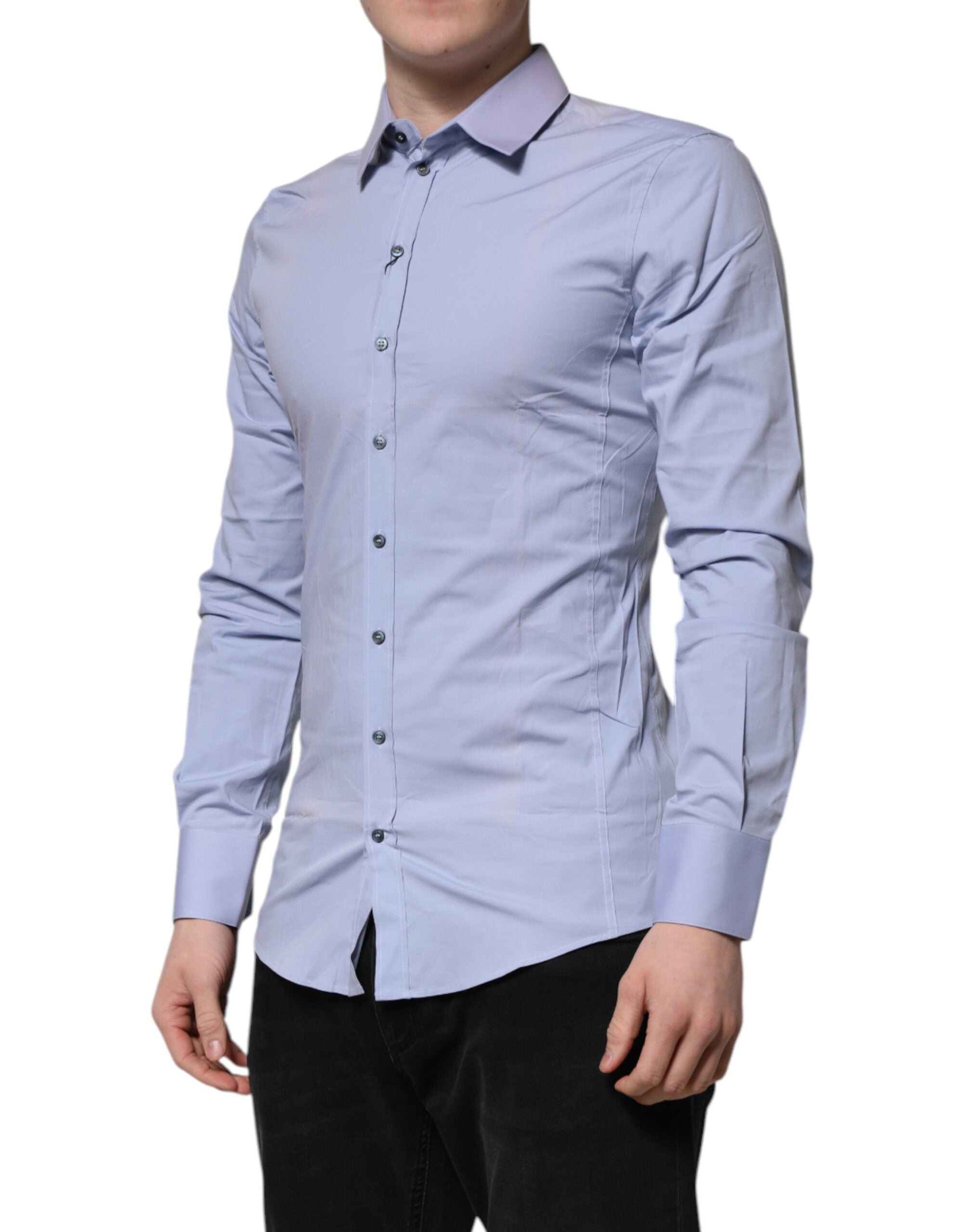 Dolce & Gabbana Blue Cotton SICILIA Long Sleeves Dress Men's Shirt (Pre-Owned)
